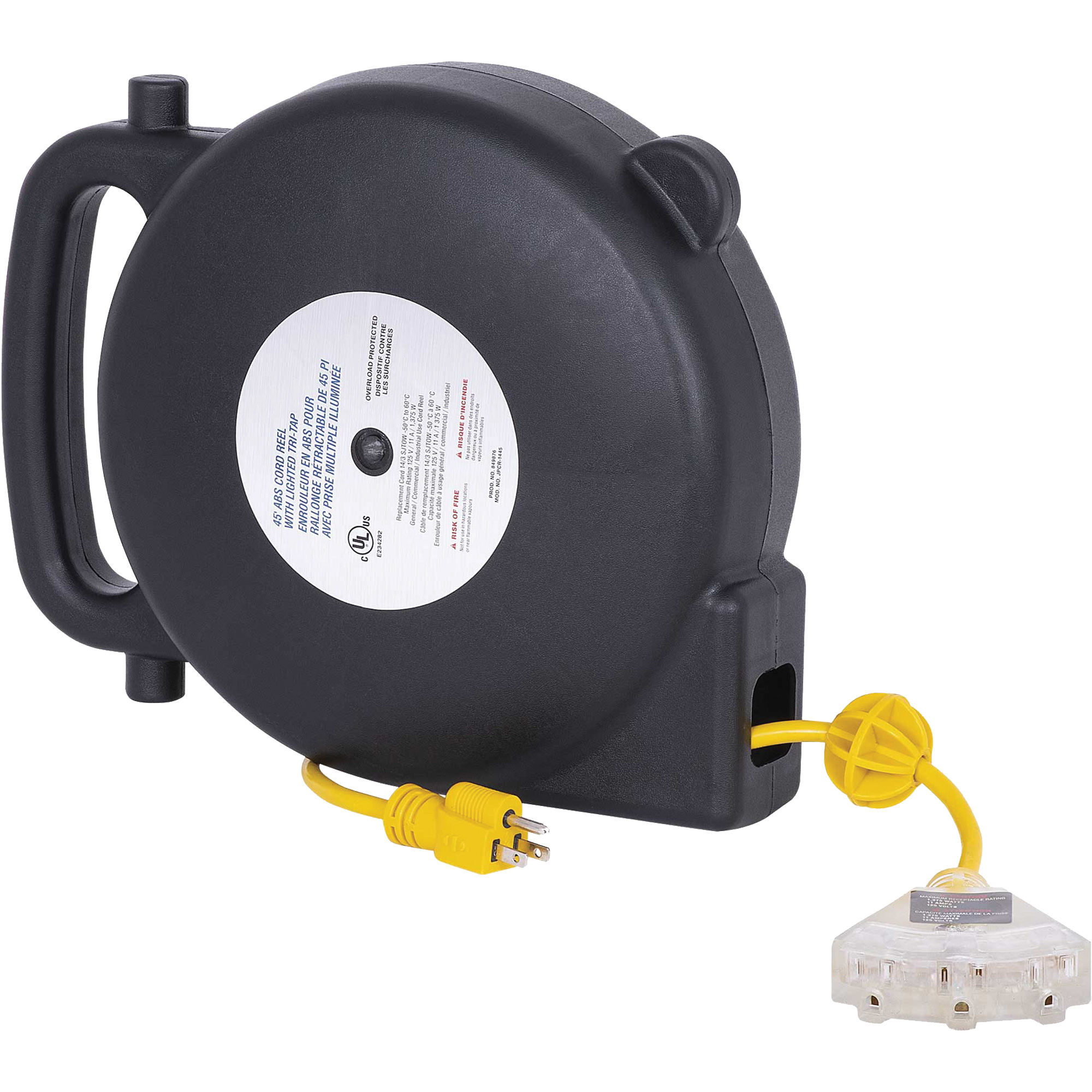 JPCR-1450 Dévidoir de rallonge en ABS, Intérieur/extérieur, SJTW, AWG 14, 13 A, 45'