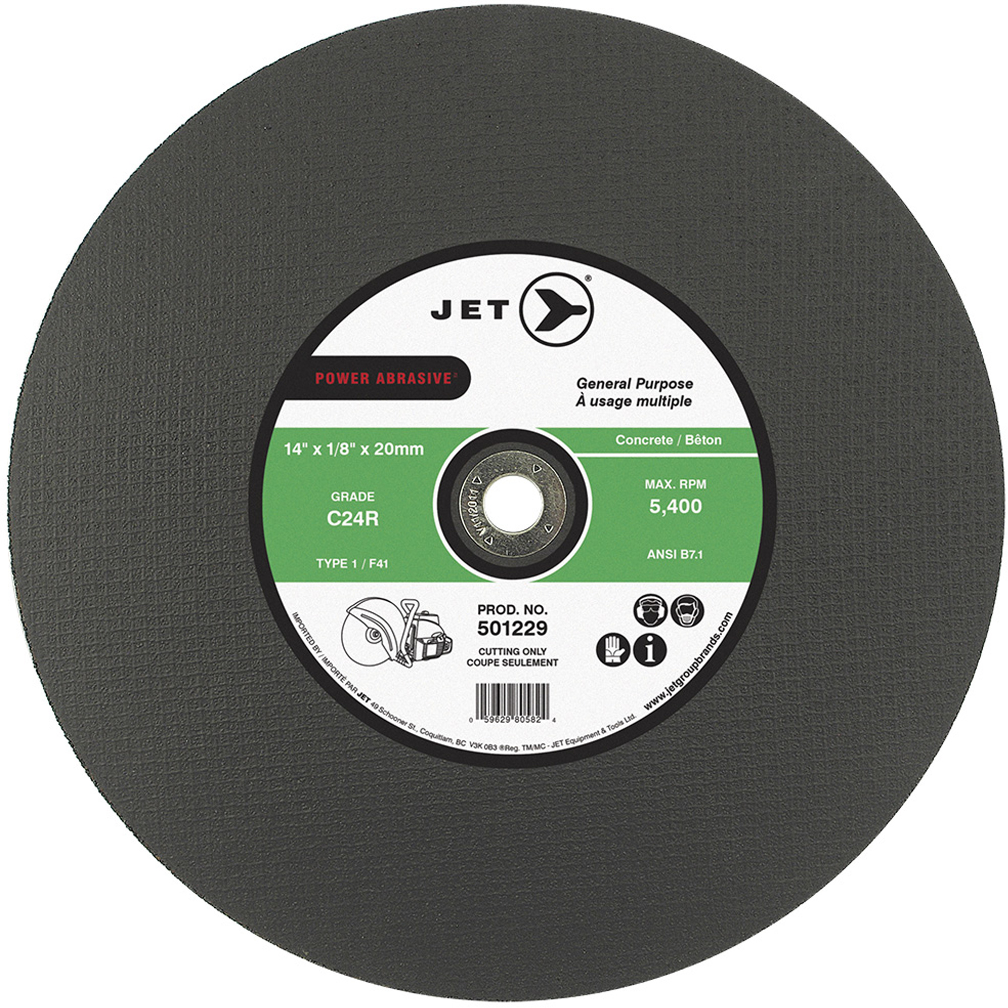 Meule à tronçonner POWER ABRASIVE C24R, 14" x 1/8", Arbre de 20 mm, Type 1, 5400 Tr/min