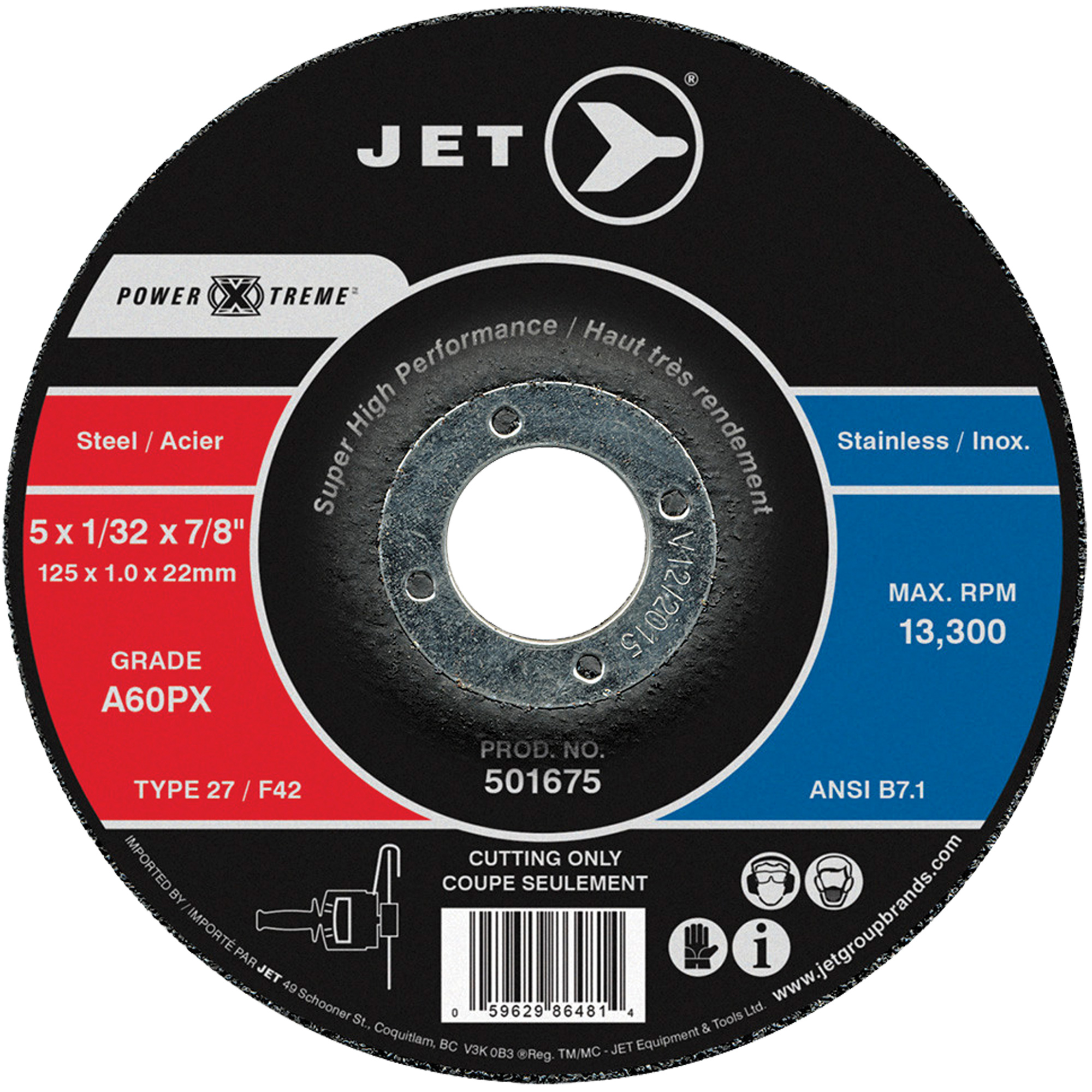Meule à tronçonner Power-Xtreme A60PX, 4-1/2" x 3/64", Arbre de 7/8", Type 27, 13 300 Tr/min