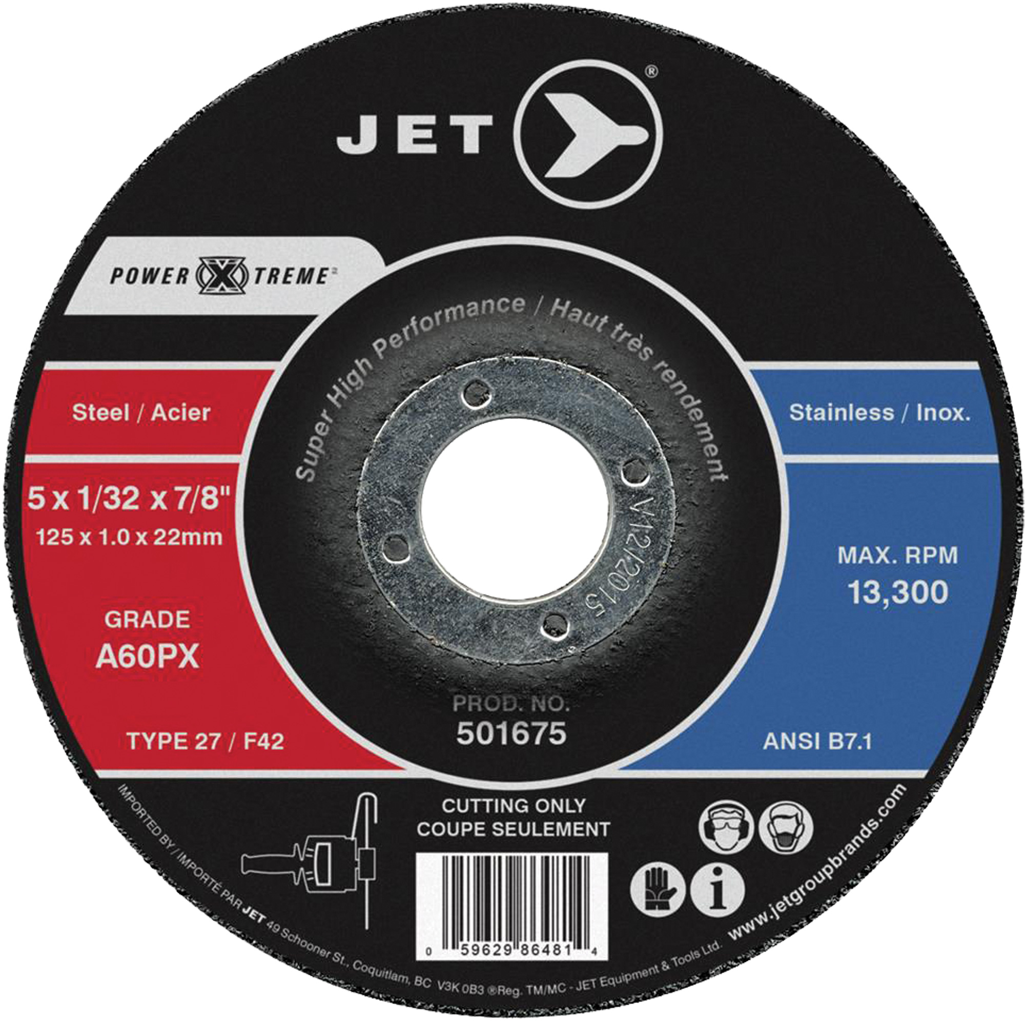 Meule à tronçonner Power-Xtreme A60PX, 6" x 3/64", Arbre de 7/8", Type 27, 10 200 Tr/min