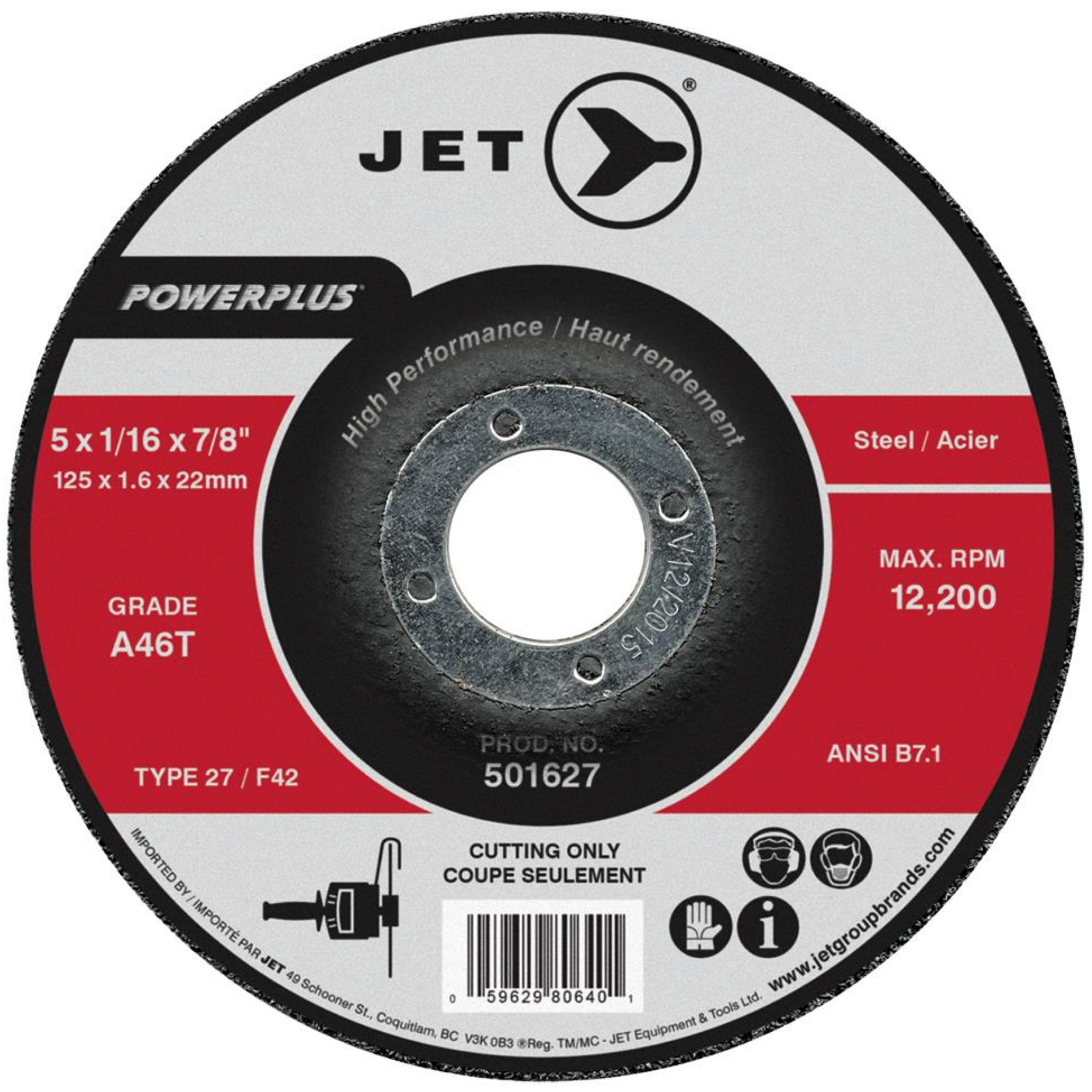 Meule à tronçonner PowerPlusMD, 4-1/2" x 1/16", Arbre de 7/8", Type 27, 13 300 Tr/min