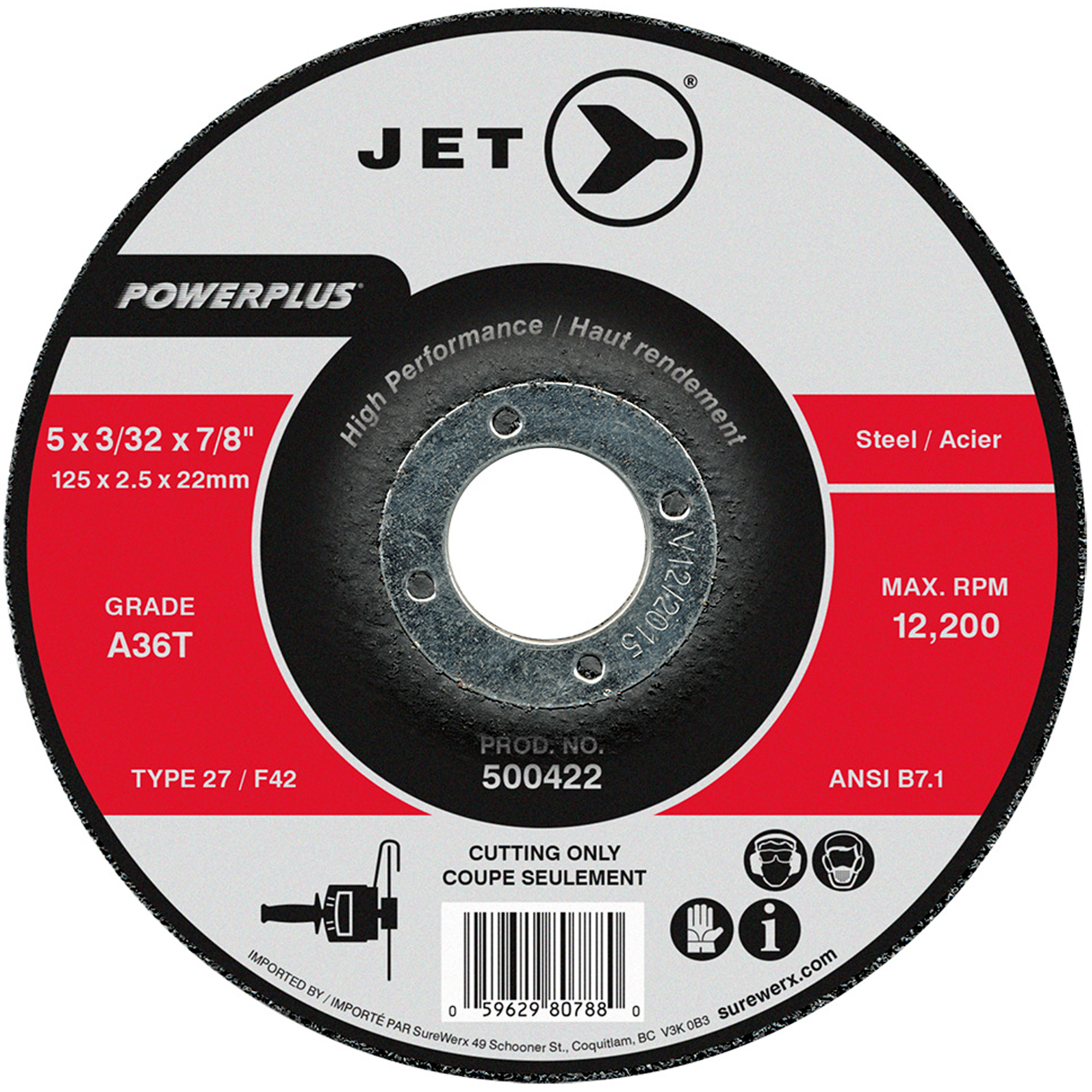 Meule à tronçonner POWERPLUSMD, 5" x 3/32", Arbre de 7/8", Type 27, 12 200 Tr/min