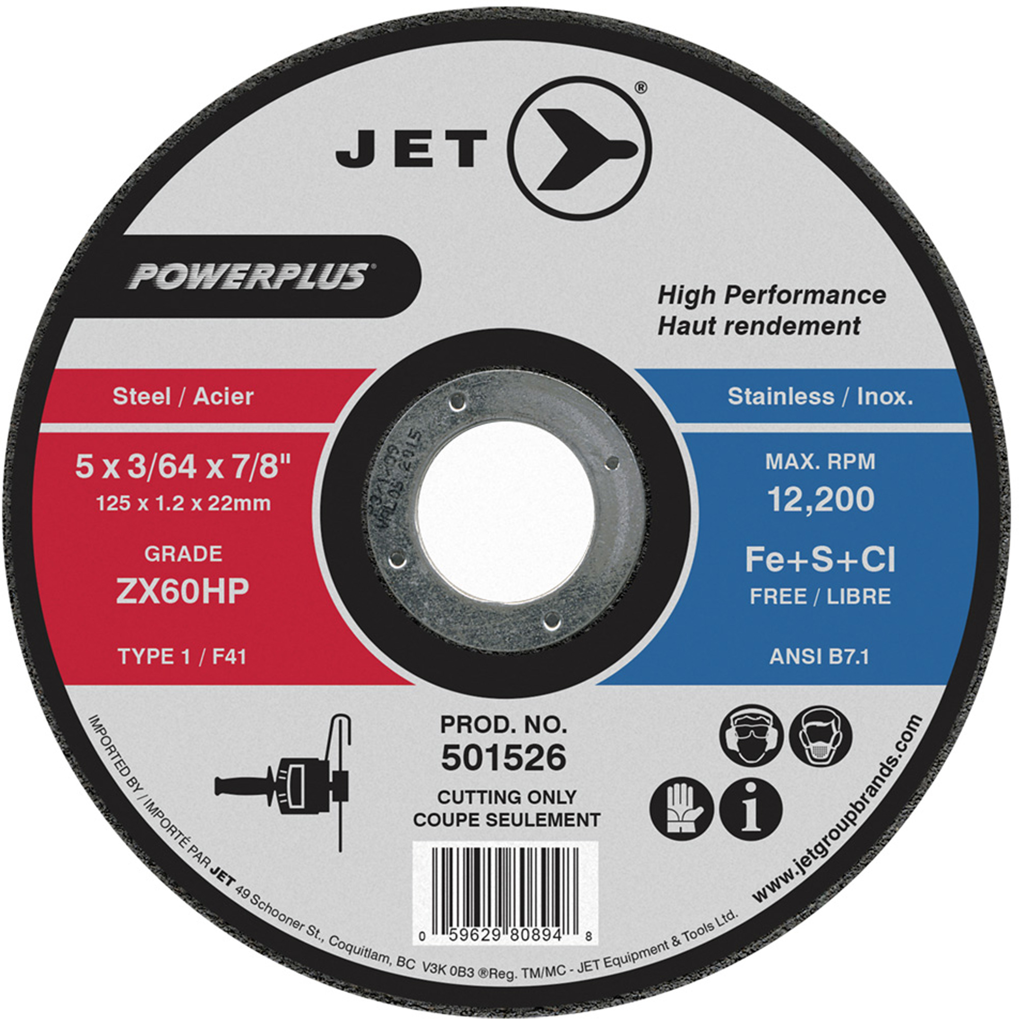 Meule à tronçonner POWERPLUSMD, 5" x 3/64", Arbre de 7/8", Type 1, 12 200 Tr/min