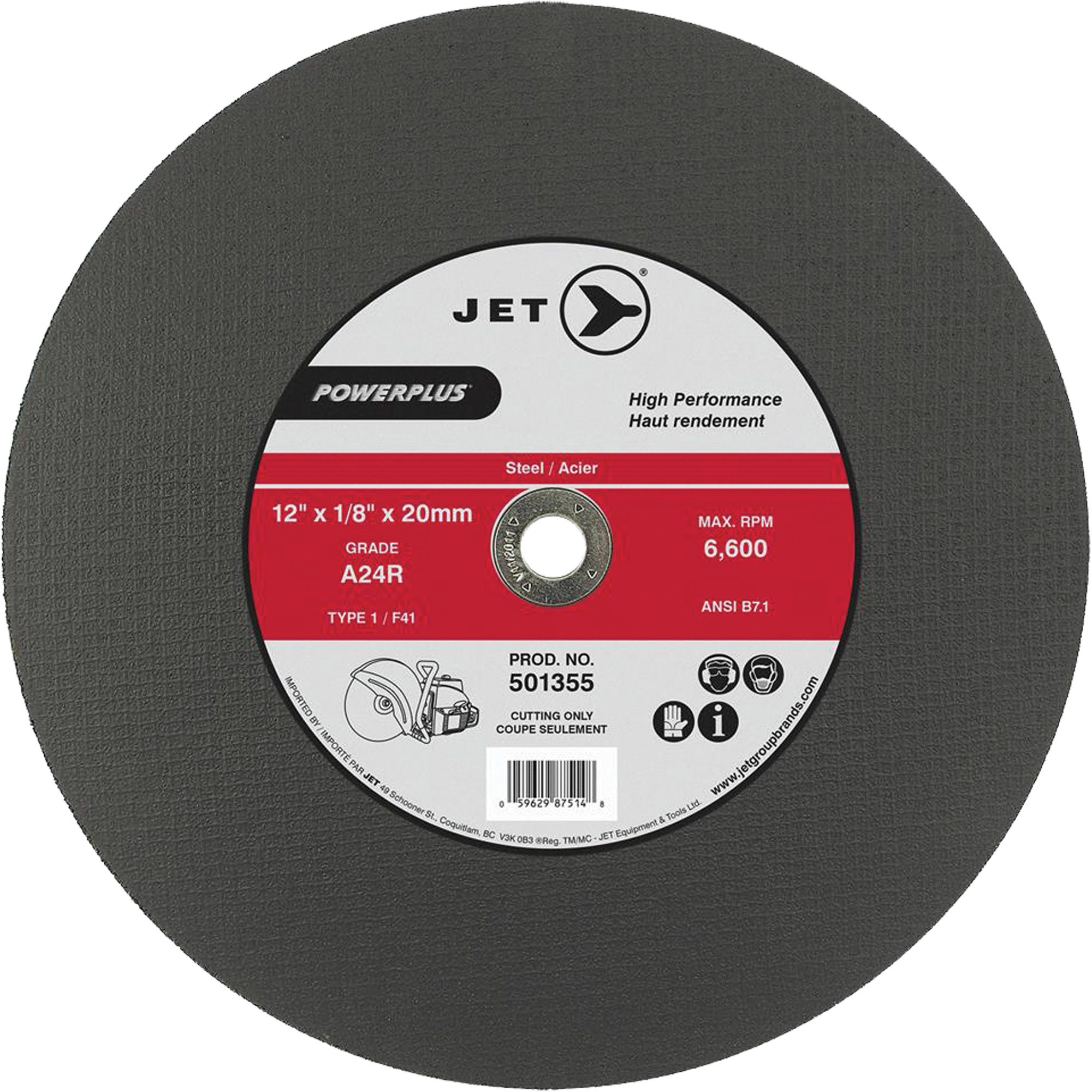 Meule à tronçonner PowerPlus A24R, 14" x 1/8", Arbre de 20 mm, Type 1, 5500 Tr/min