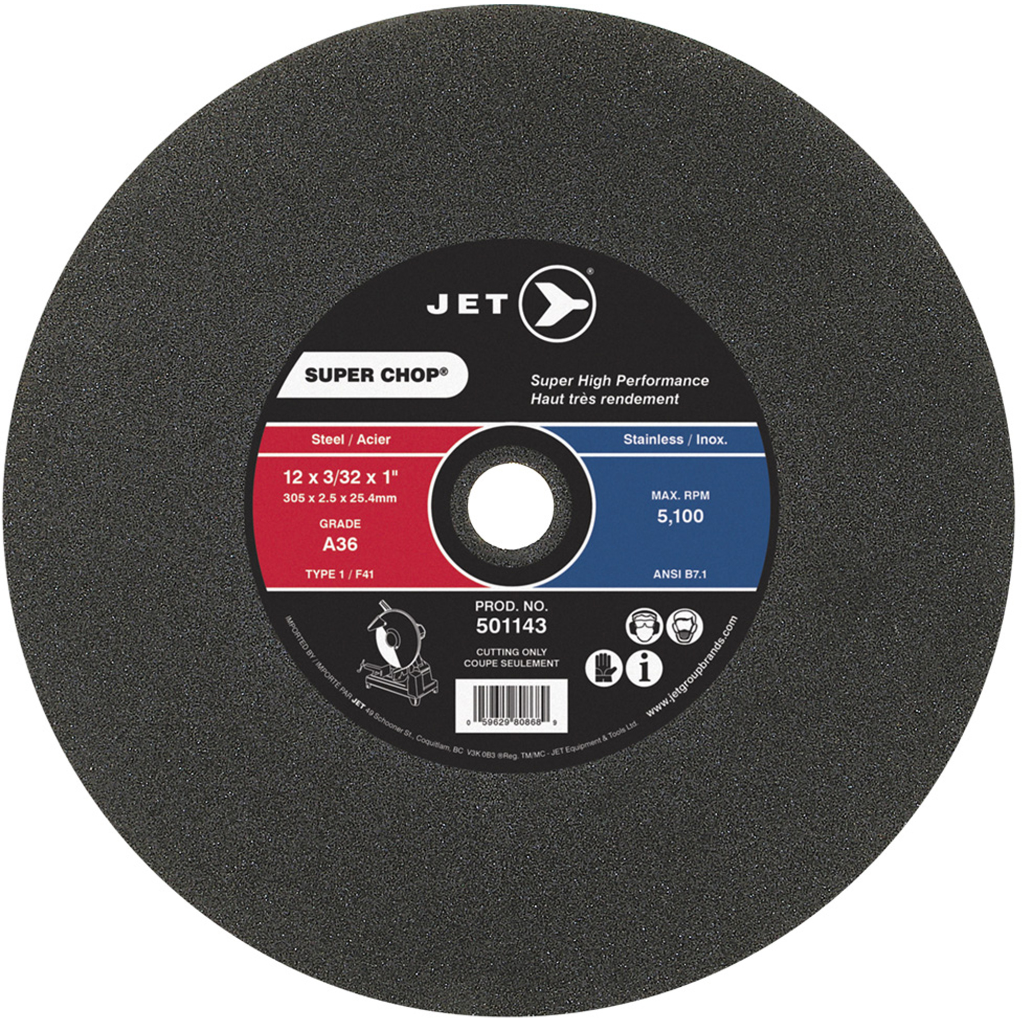 Meule à tronçonner Super ChopMD, 12" x 3/32", Arbre de 1", Type 1, 5100 Tr/min