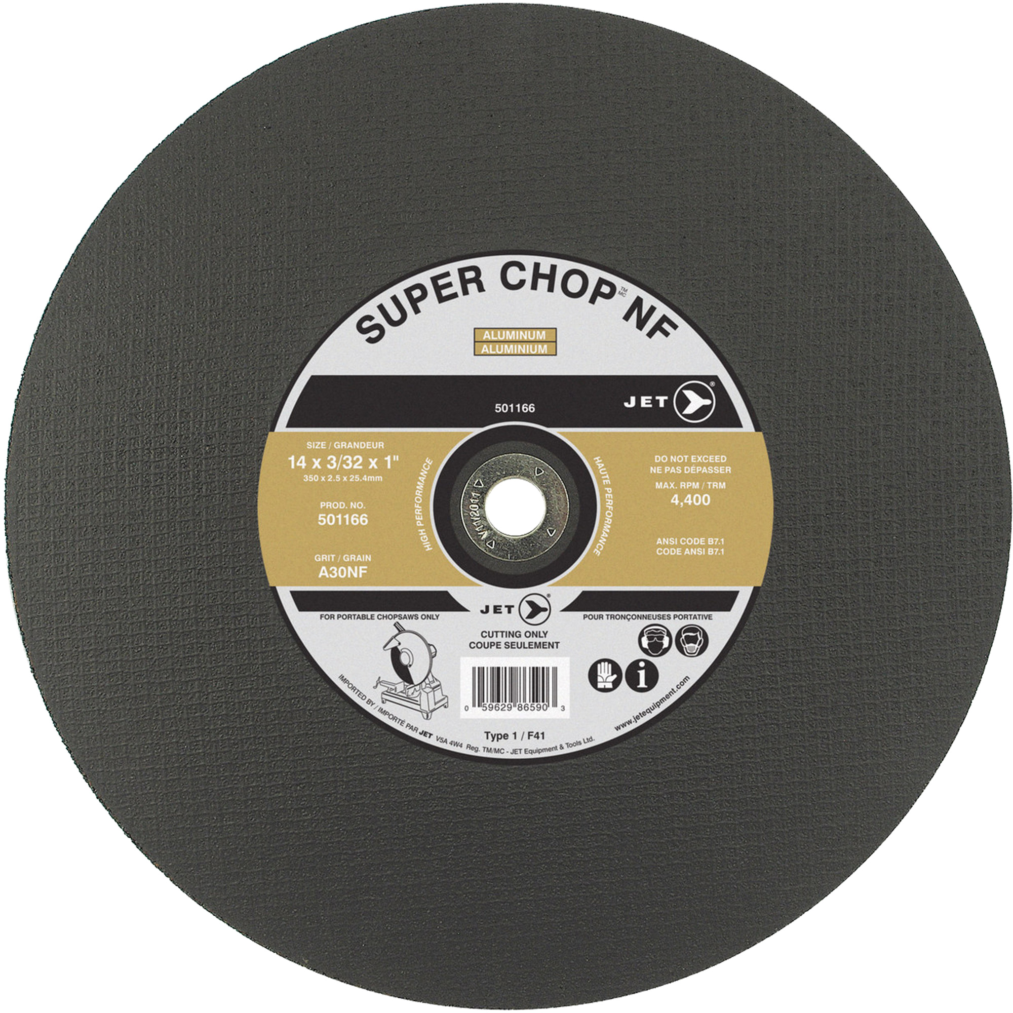 Meule à tronçonner Super Chop A30NF, 14" x 3/32", Arbre de 1", Type 1, 4400 Tr/min