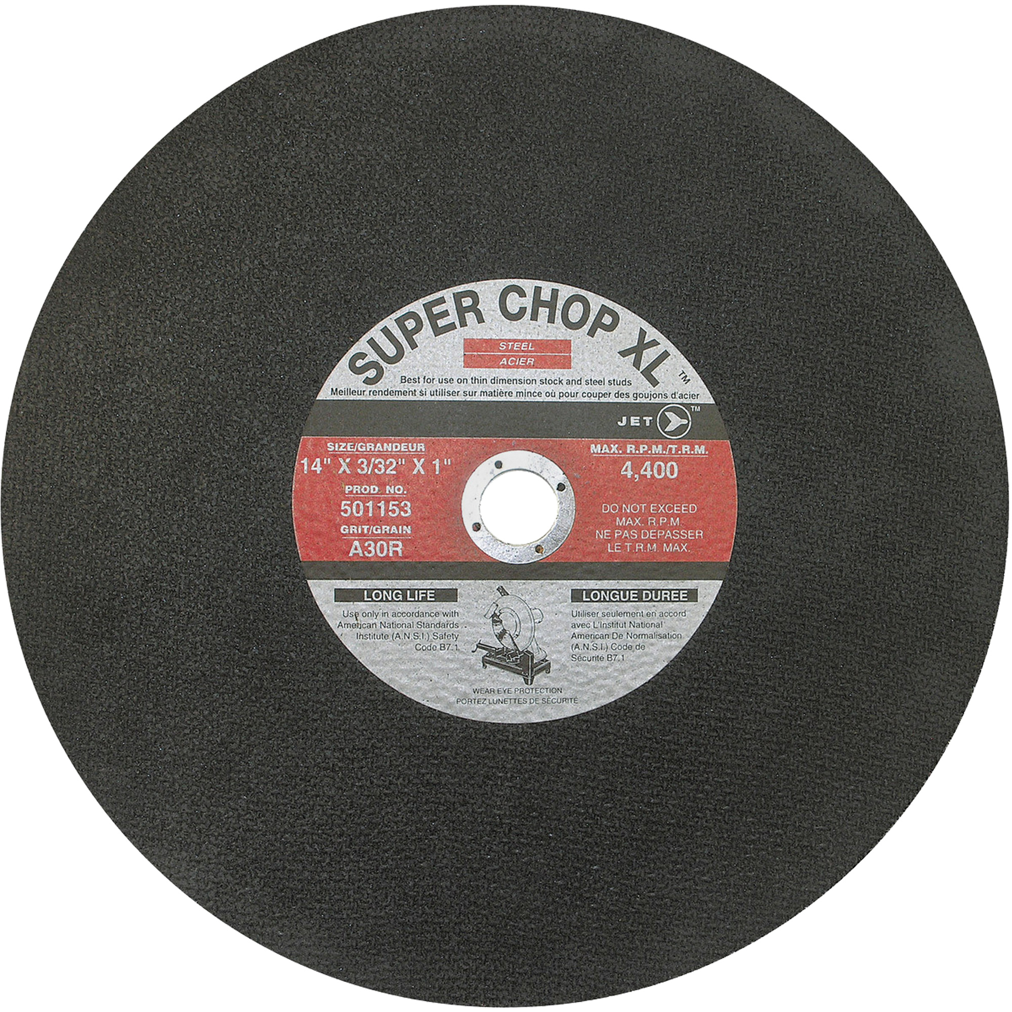 Meule à tronçonner Super Chop Stud-Cut A30R, 14" x 3/32", Arbre de 1", Type 1, 4400 Tr/min