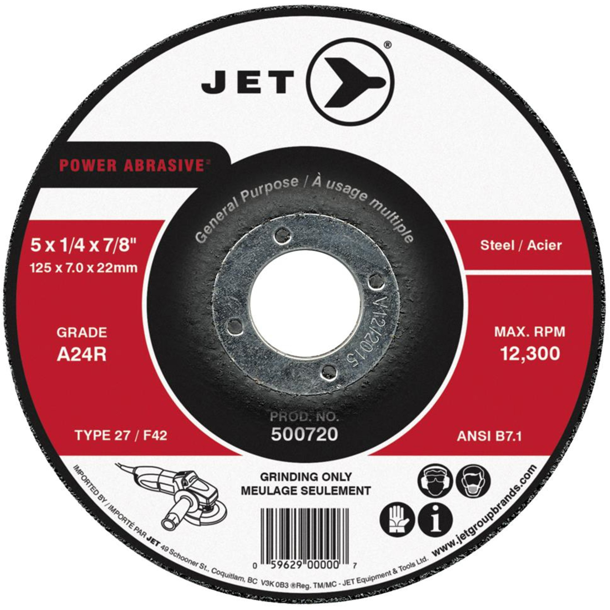 Meule abrasive motorisée A24R, 4-1/2" x 1/4", Arbre 7/8", Type 27