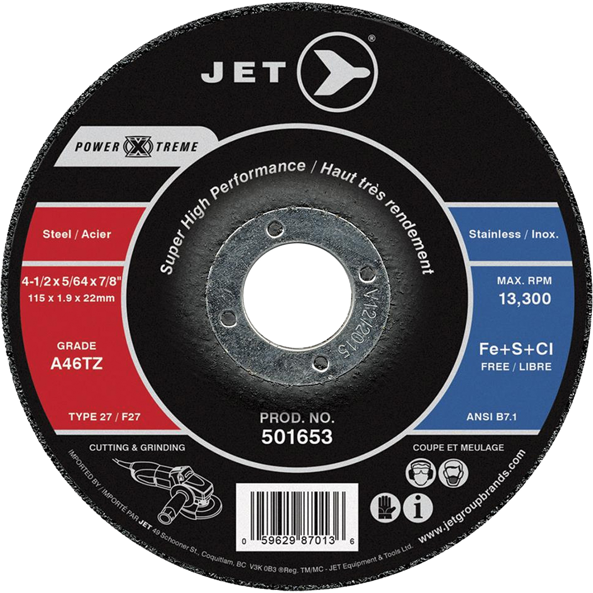 Meule pour coupe & meulage léger Power-Xtreme A46PX-DUO, 4-1/2" x 5/64", Arbre de 7/8", Type 27, 13 300 Tr/min