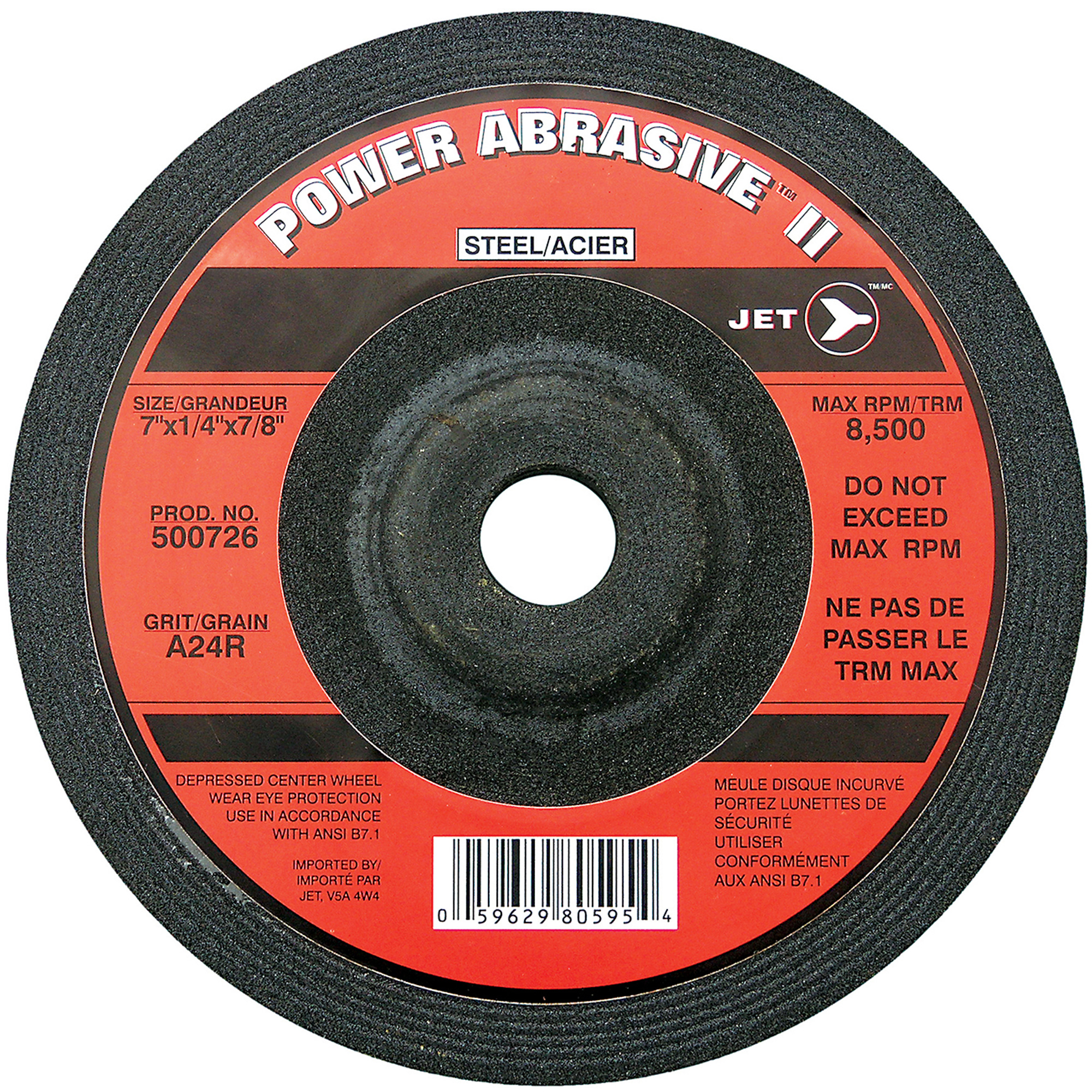 Meule POWER ABRASIVE A24R, 7" x 1/4", Arbre 7/8", Type T27
