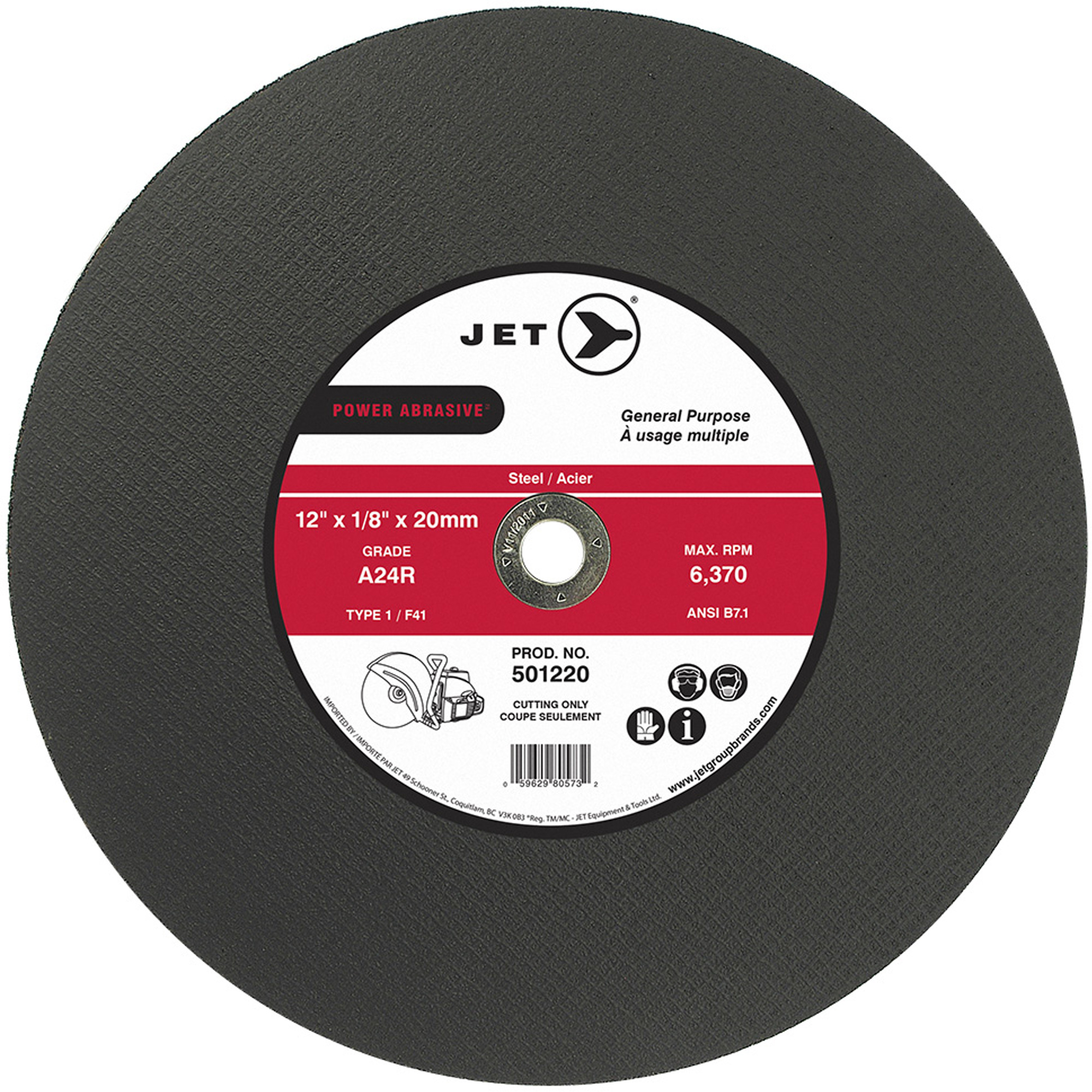 Meules à tronçonner POWER ABRASIVEMD, 12" x 1/8", Arbre de 20 mm, Type 1, 6370 Tr/min