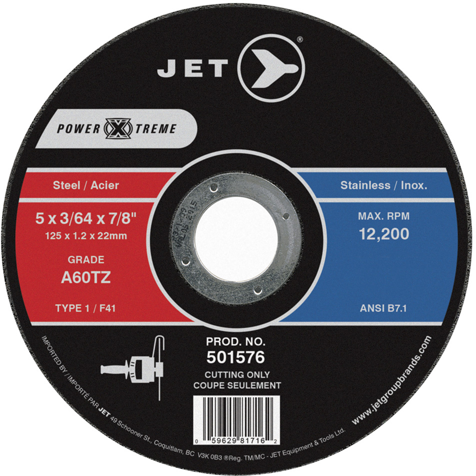 Meules à tronçonner POWER-XTREME, 5" x 3/64", Arbre de 7/8", Type 1, 12 200 Tr/min