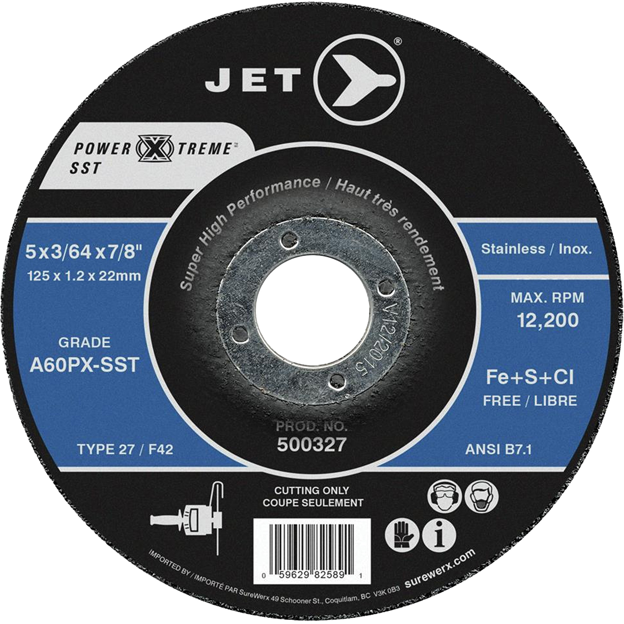 Meules à tronçonner Power-Xtreme SST, 5" x 3/64", Arbre de 7/8", Type 27, 12 200 Tr/min