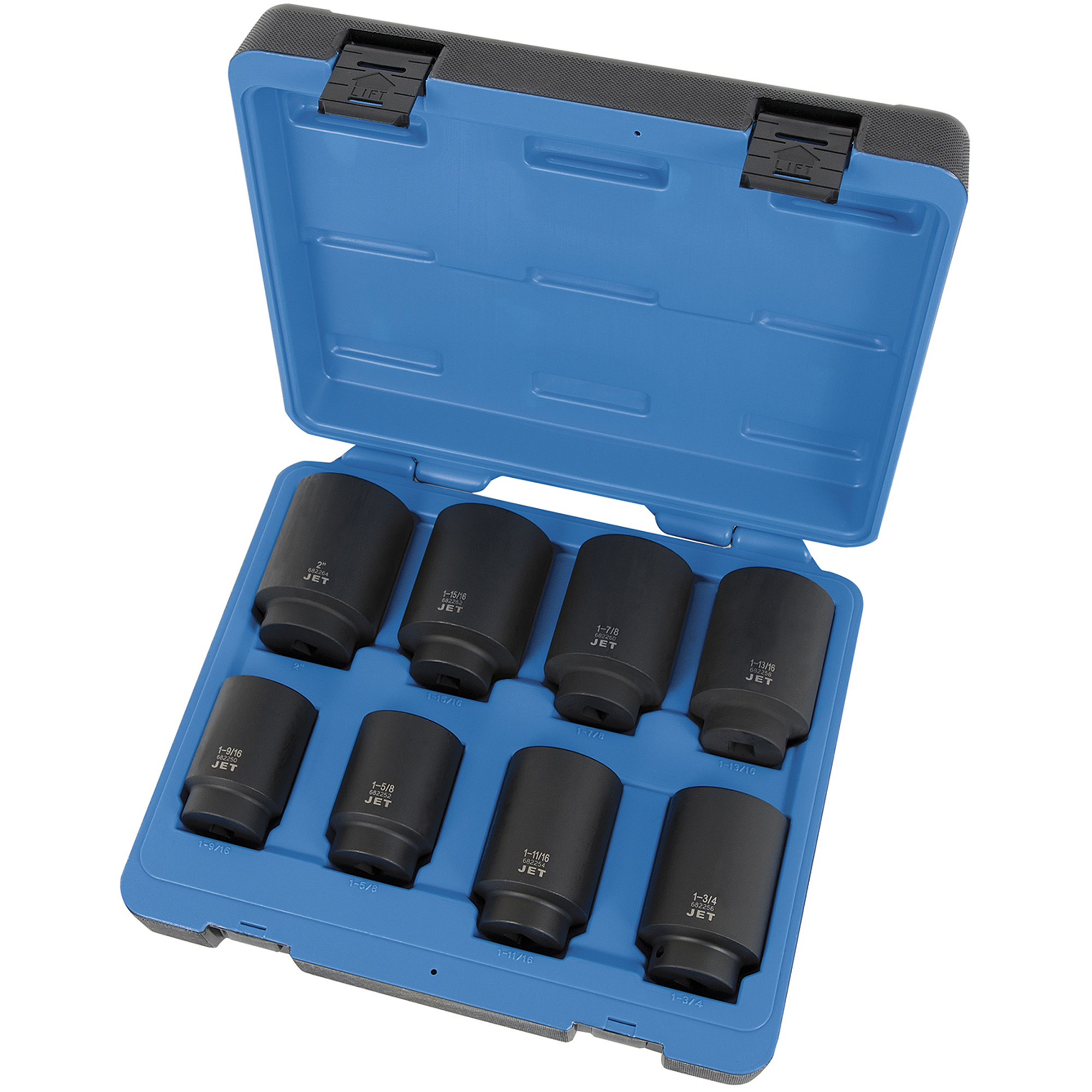 Jeu de douilles SAE à 6 pans PS812D, 8 Mcx, Chocs, Prise de 1/2", Profond