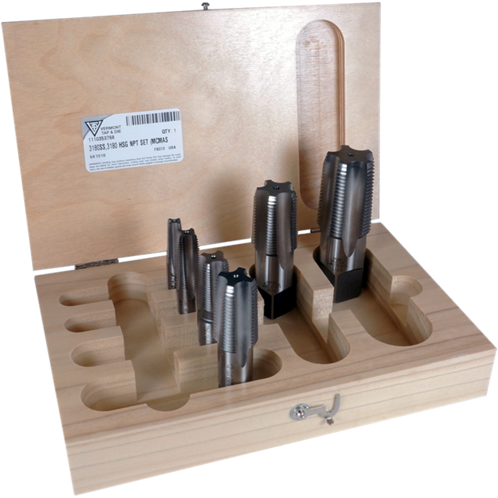 Jeu de tarauds pour tuyau conique 3180 1/8" - 1" NPT 6 mcx, Droit, Acier rapide