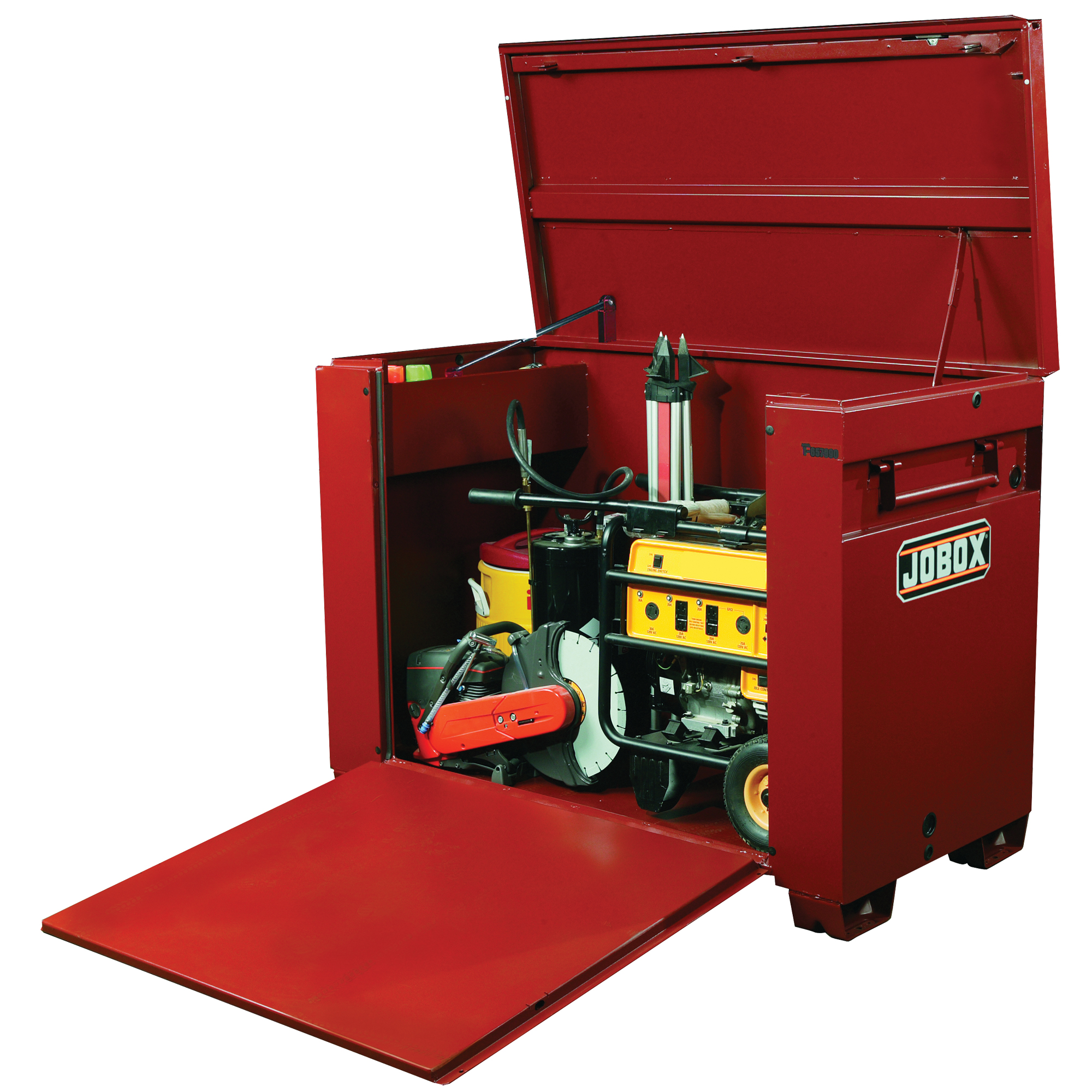 Coffre grande capacité avec panneau frontal ouvrant, 60" x 31" x 45", Acier, Rouge