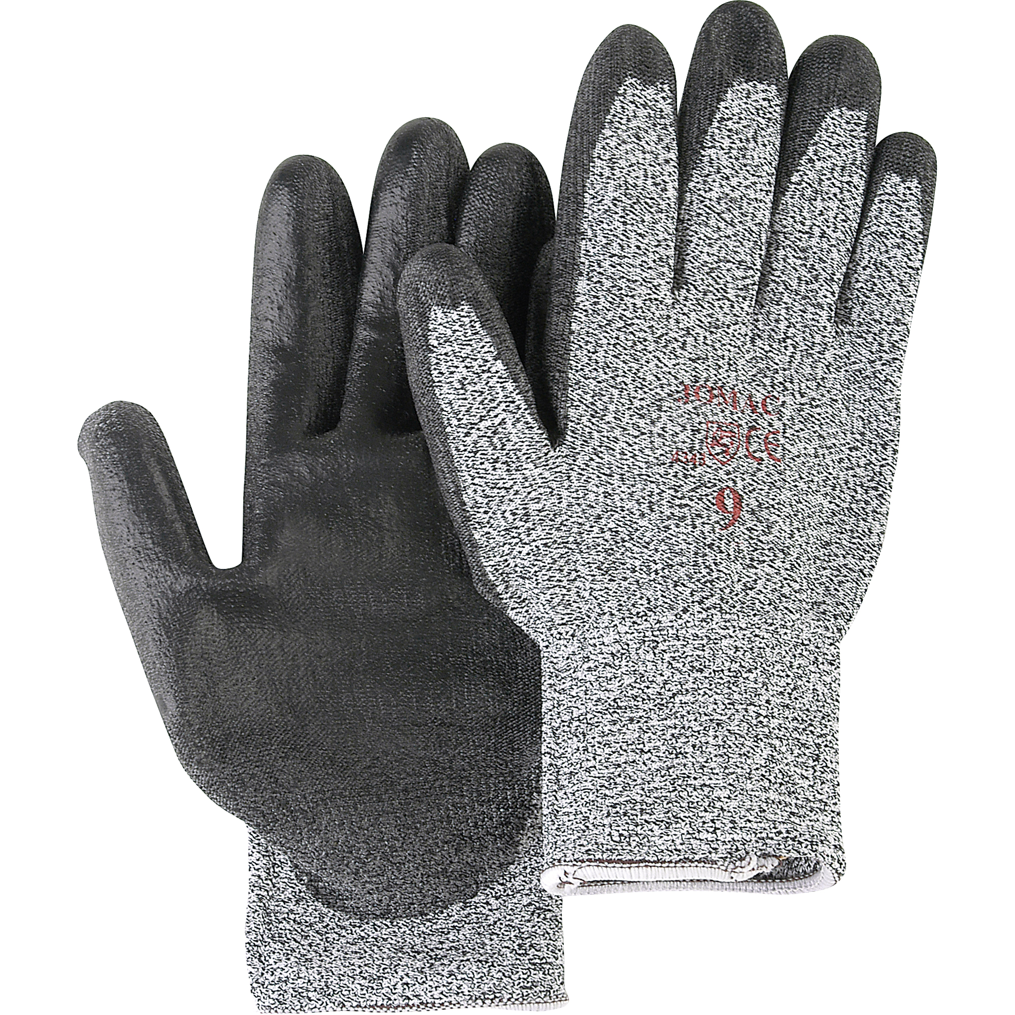 Gants de tricot poivre & sel avec revêtement de paume noir, Taille T-Grand/10, Revêtement Polyuréthane, Enveloppe en PEHP, ANSI/ISEA 105 niveau 2