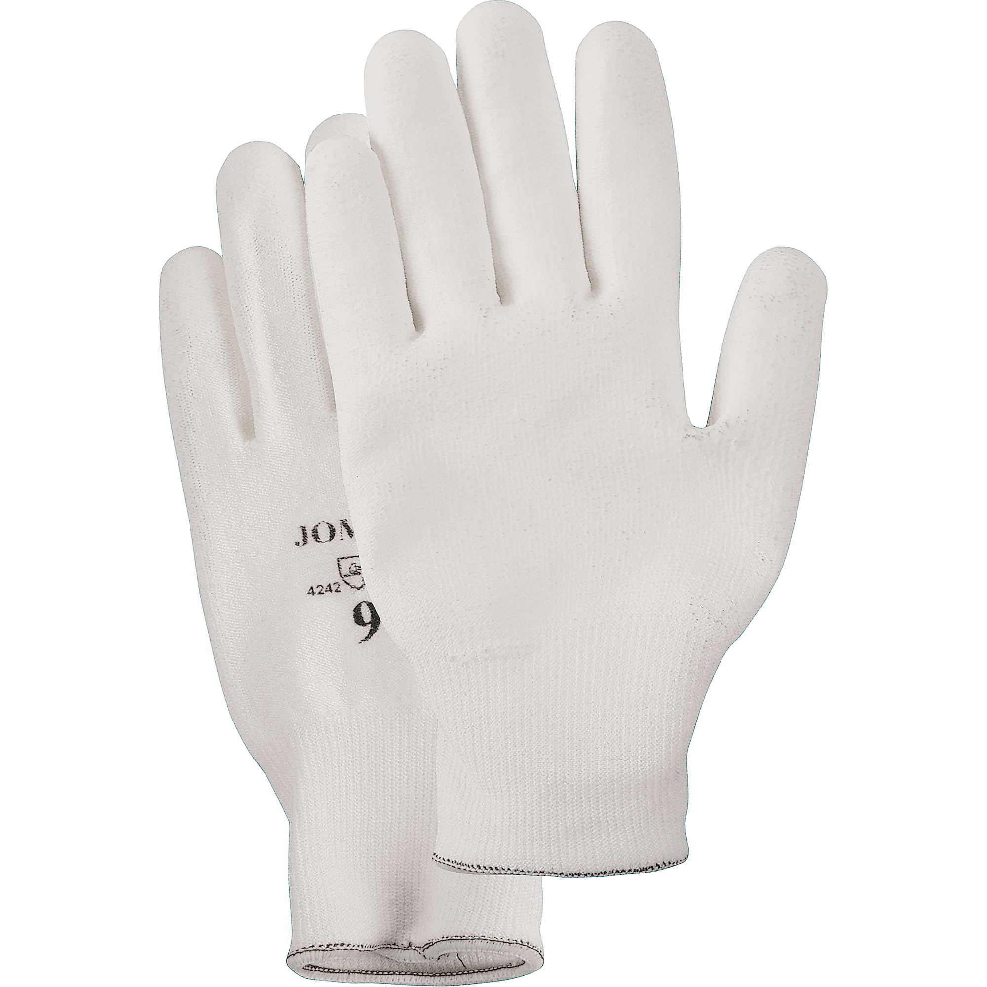 Gants enduit à paume tricotée blanc, Taille Grand/9, Revêtement Polyuréthane, Enveloppe en PEHP, EN 388 niveau 2