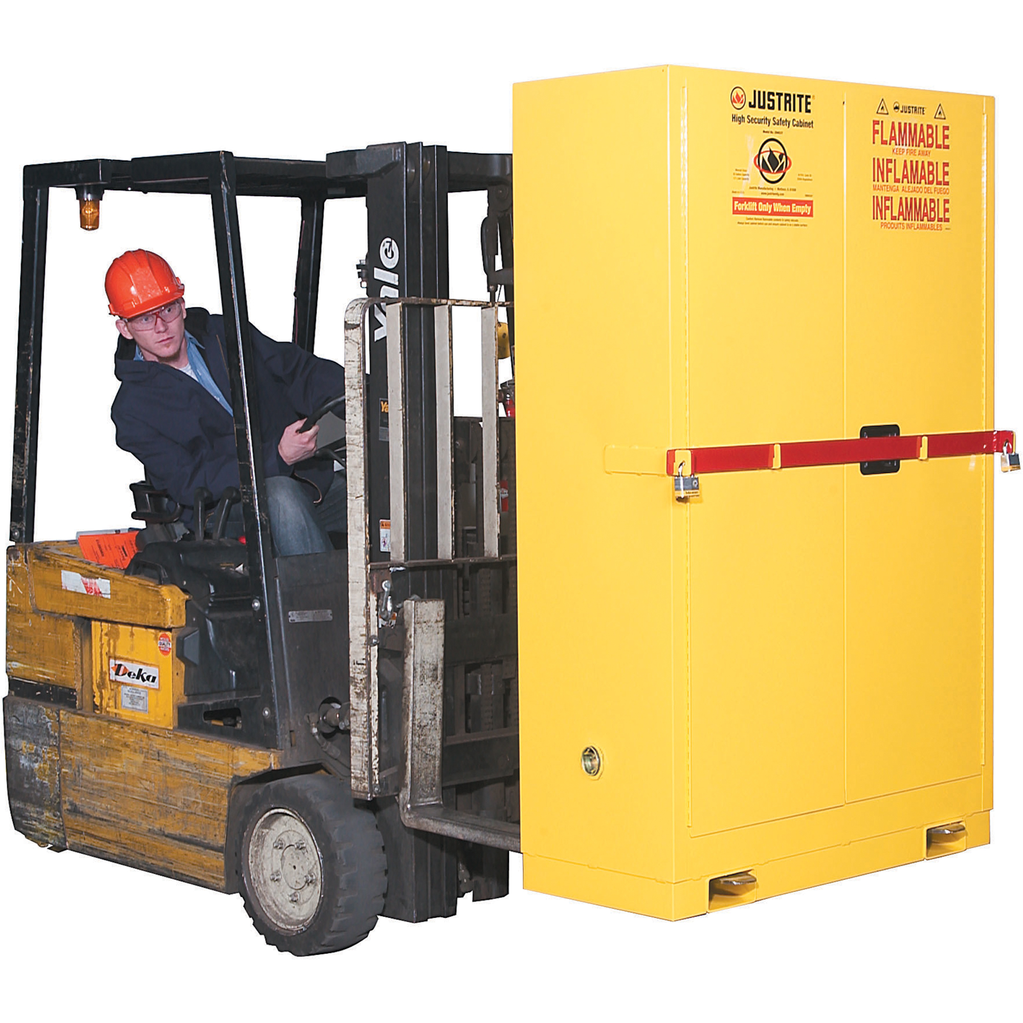 Armoire de rangement haute sécurité avec barre en acier pour produits inflammables, 45 gal., 2 tablettes – Image 2