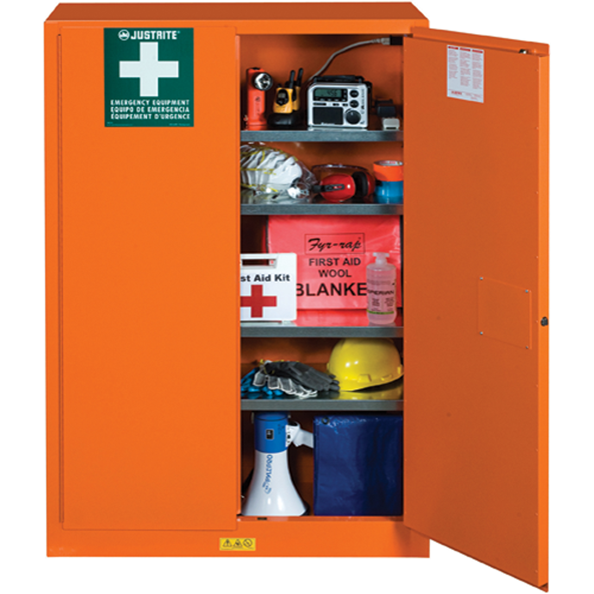 Armoires de rangement pour préparation aux situations d'urgence, Acier, 4 Tablettes, 65" h x 43" la x 18" P, Orange