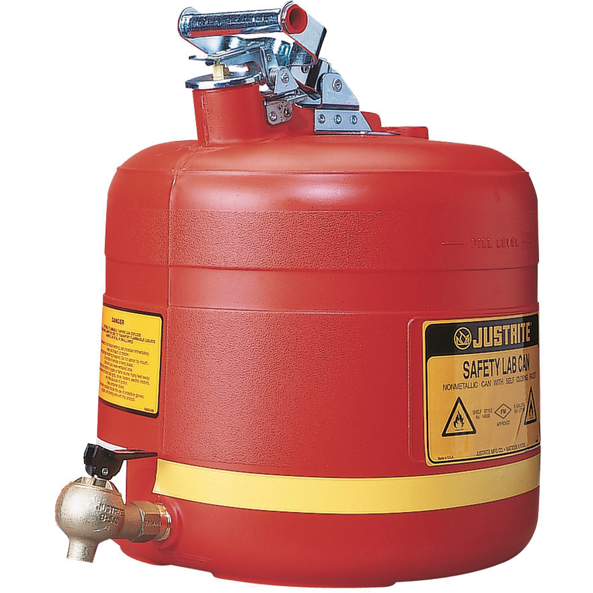 Bidon avec robinet sécuritaires pour laboratoires, Type I, Acier, 5 gal. US, Rouge, Homologué FM