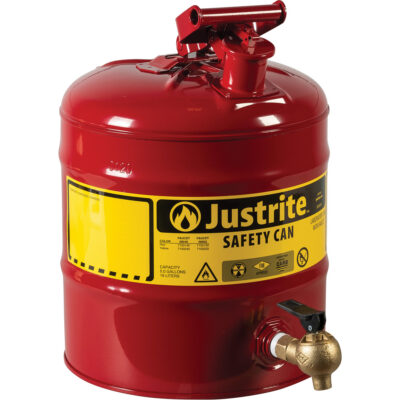 Bidon avec robinet sécuritaires pour laboratoires, Type I, Acier, 5 gal. US, Rouge, Homologué FM