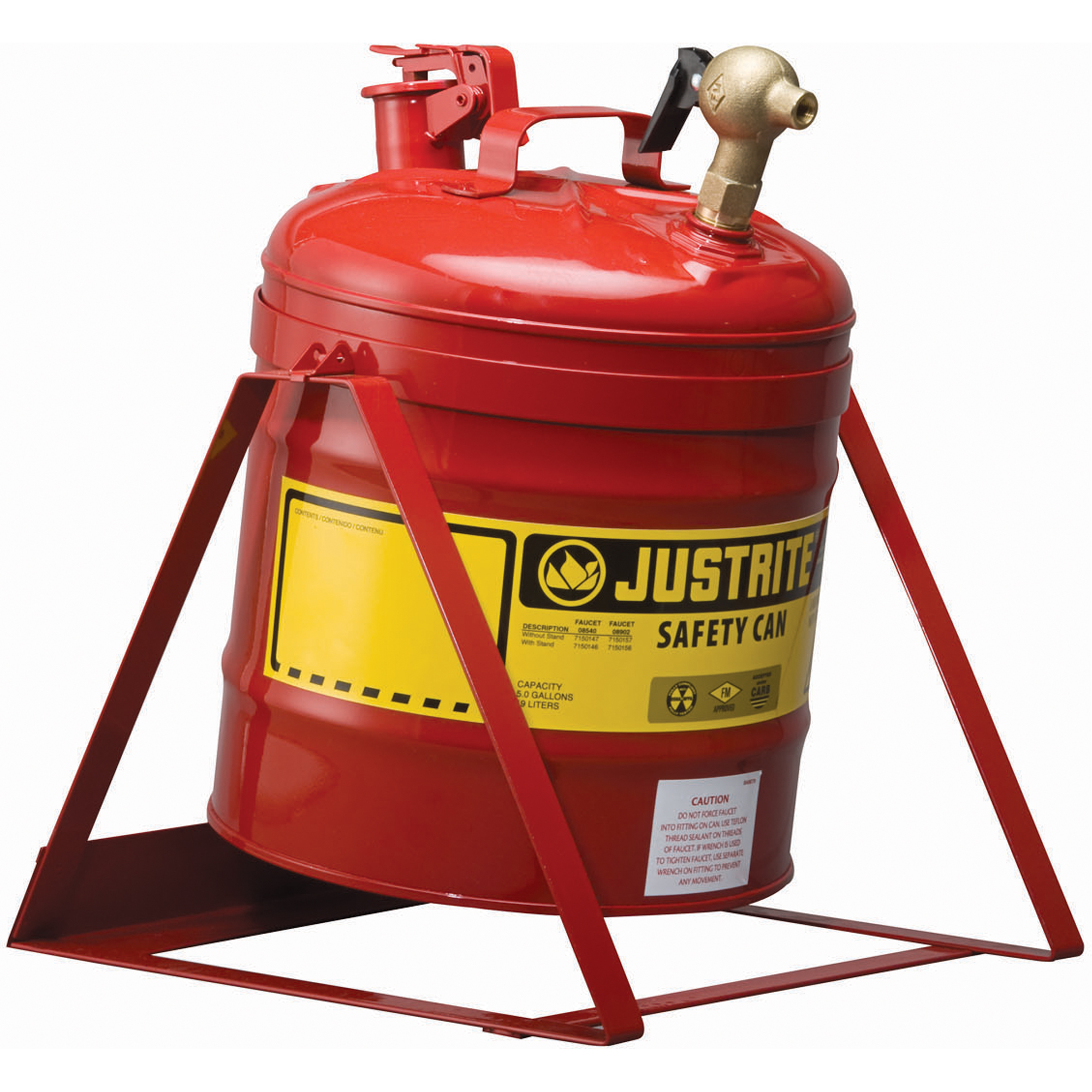 Bidon avec robinet sécuritaires pour laboratoires, Type I, Acier, 5 gal. US, Rouge, Homologué FM