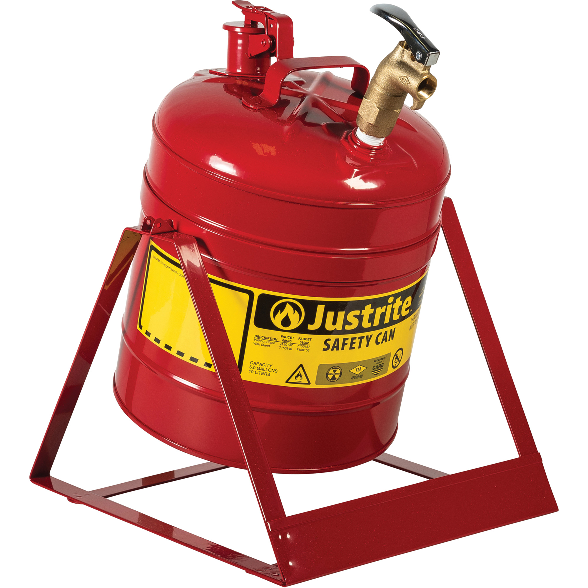 Bidon avec robinet sécuritaires pour laboratoires, Type I, Acier, 5 gal. US, Rouge, Homologué FM