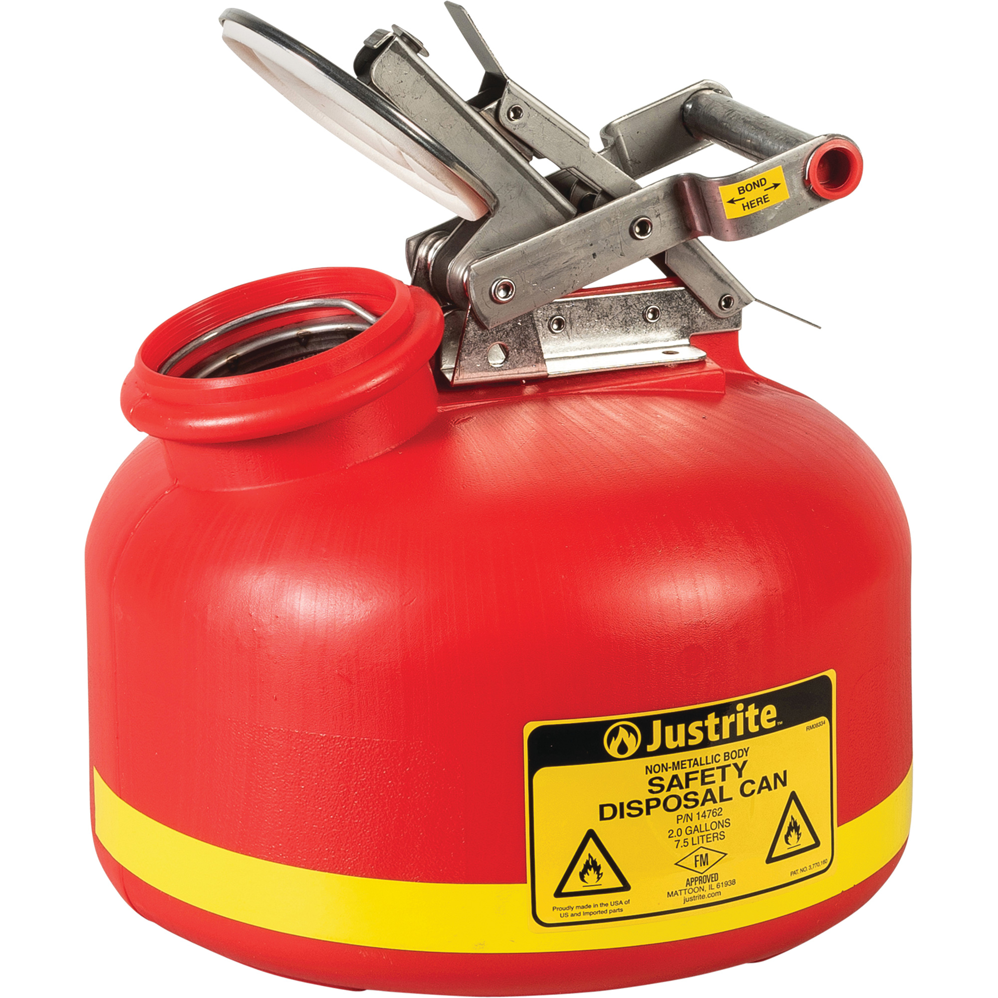 Bidons de récupération des liquides, Polyéthylène, 2 gal. US, Rouge, Homologué FM