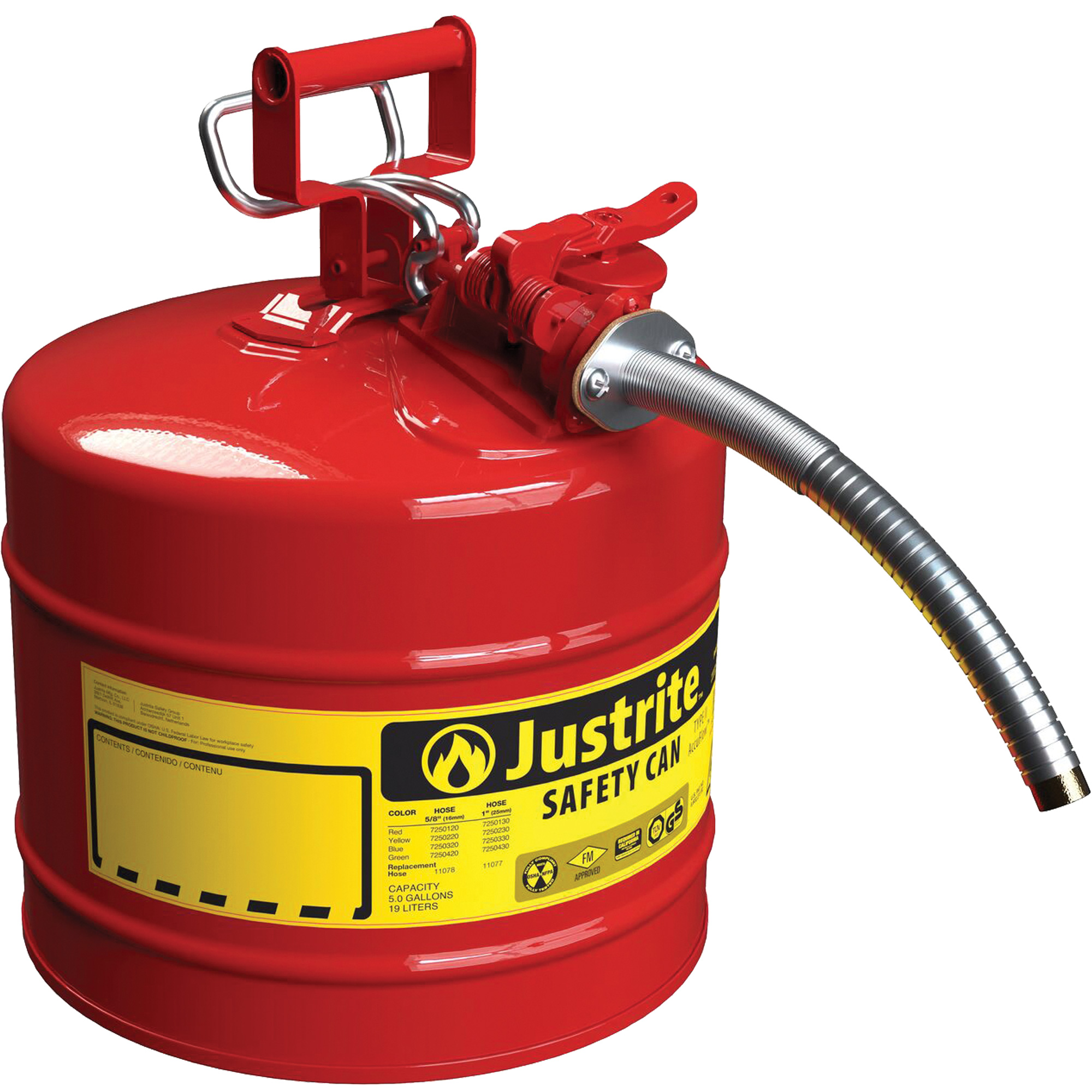 Bidons sécuritaires AccuFlowMC, Type II, Acier, 5 gal. US, Rouge, Homologué FM/Listé UL/ULC