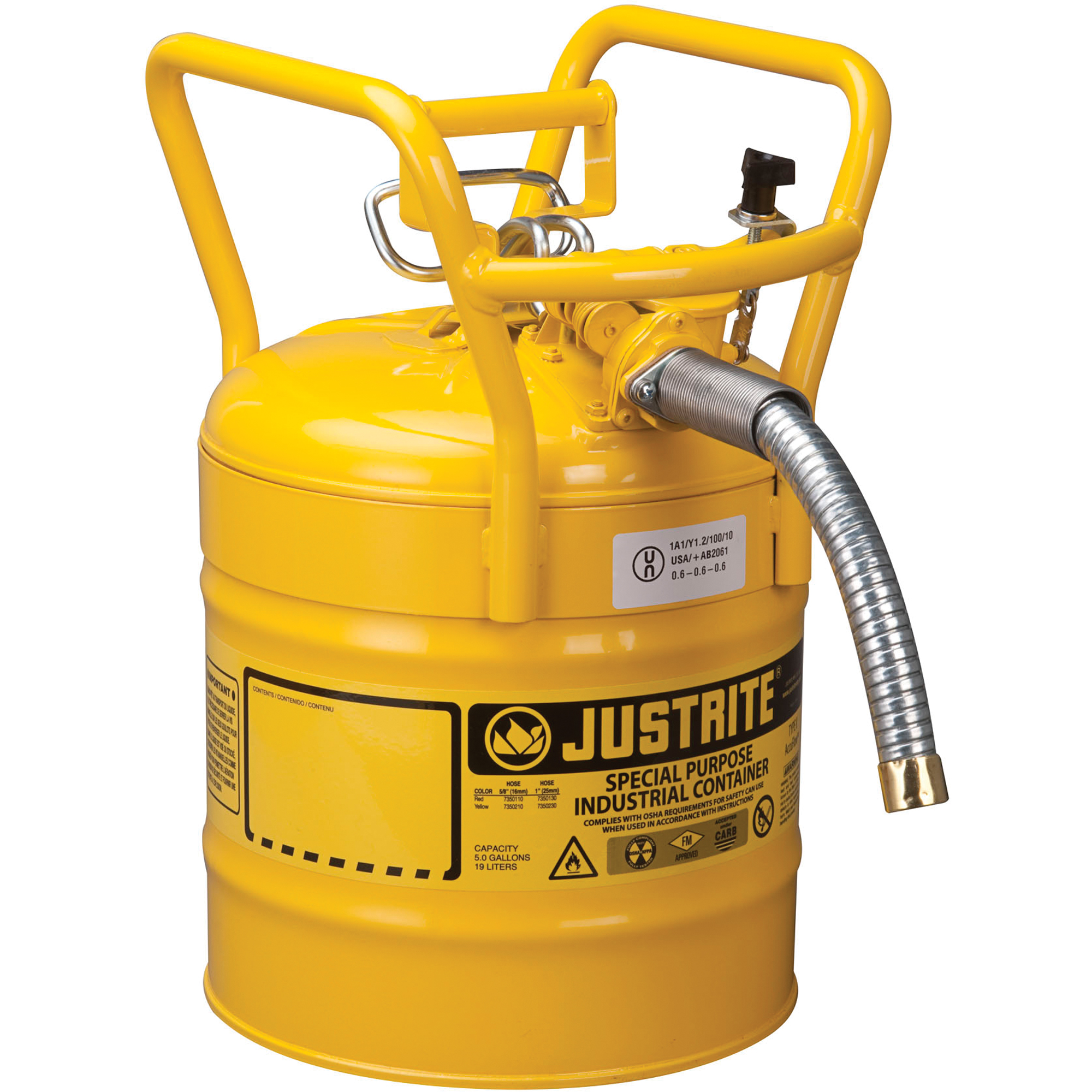 Bidons sécuritaires D.O.T. de AccuFlowMC, Type II, Acier, 5 gal. US, Jaune, Homologué FM