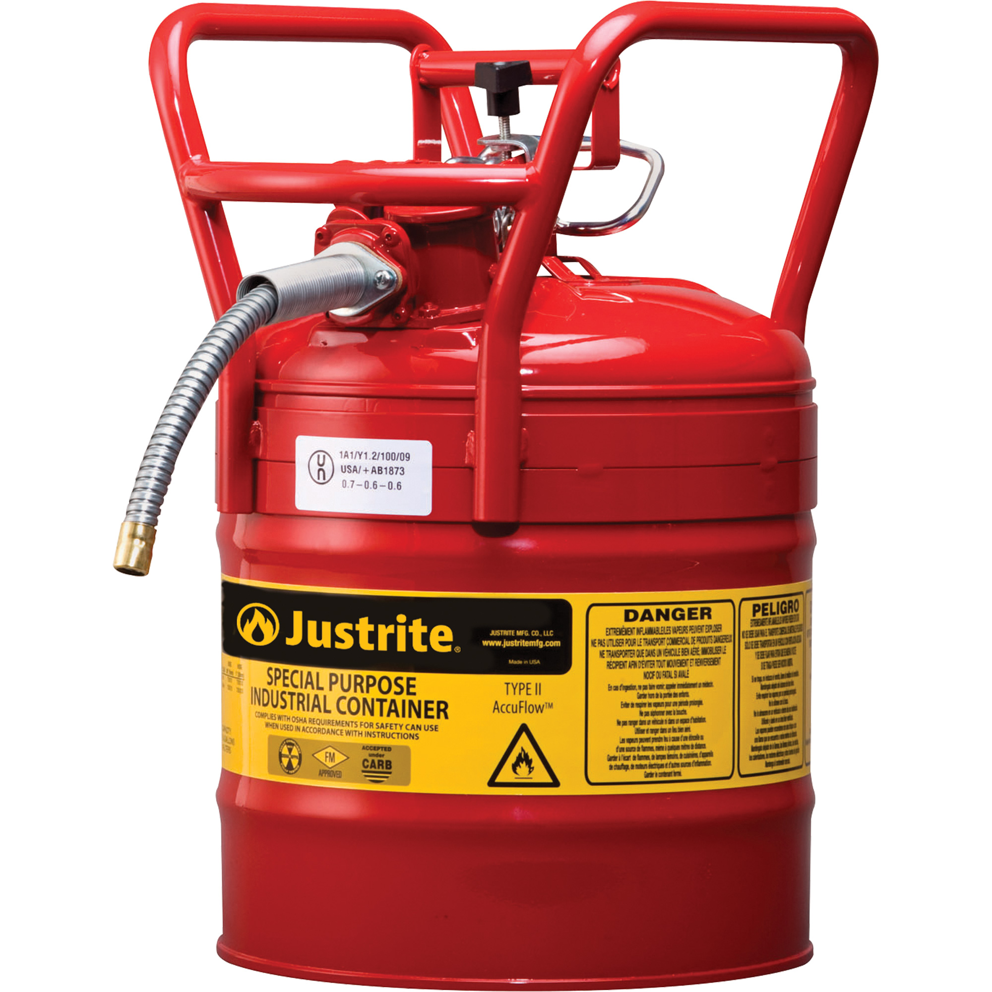 Bidons sécuritaires D.O.T. de AccuFlowMC, Type II, Acier, 5 gal. US, Rouge, Homologué FM