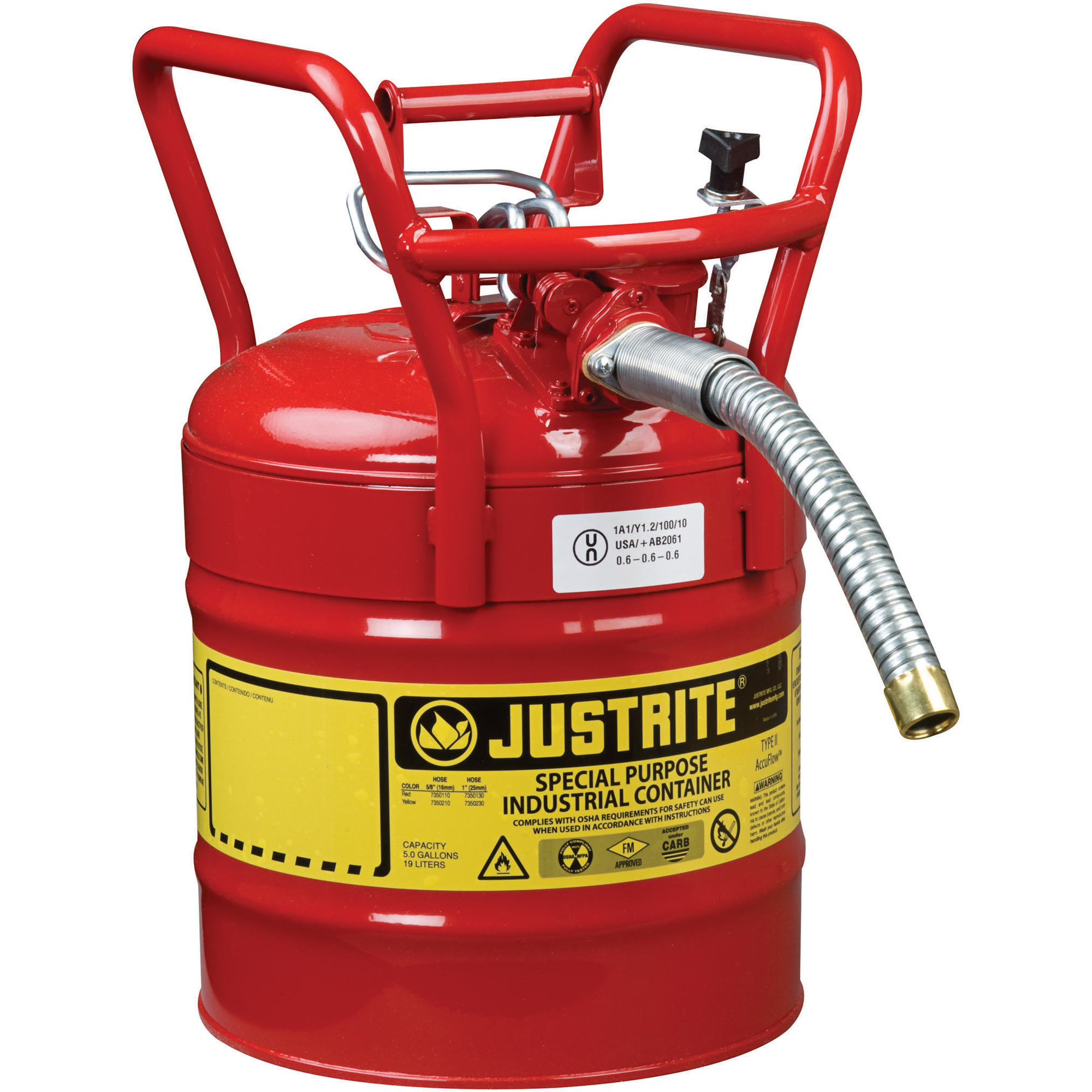 Bidons sécuritaires D.O.T. de AccuFlowMC, Type II, Acier, 5 gal. US, Rouge, Homologué FM