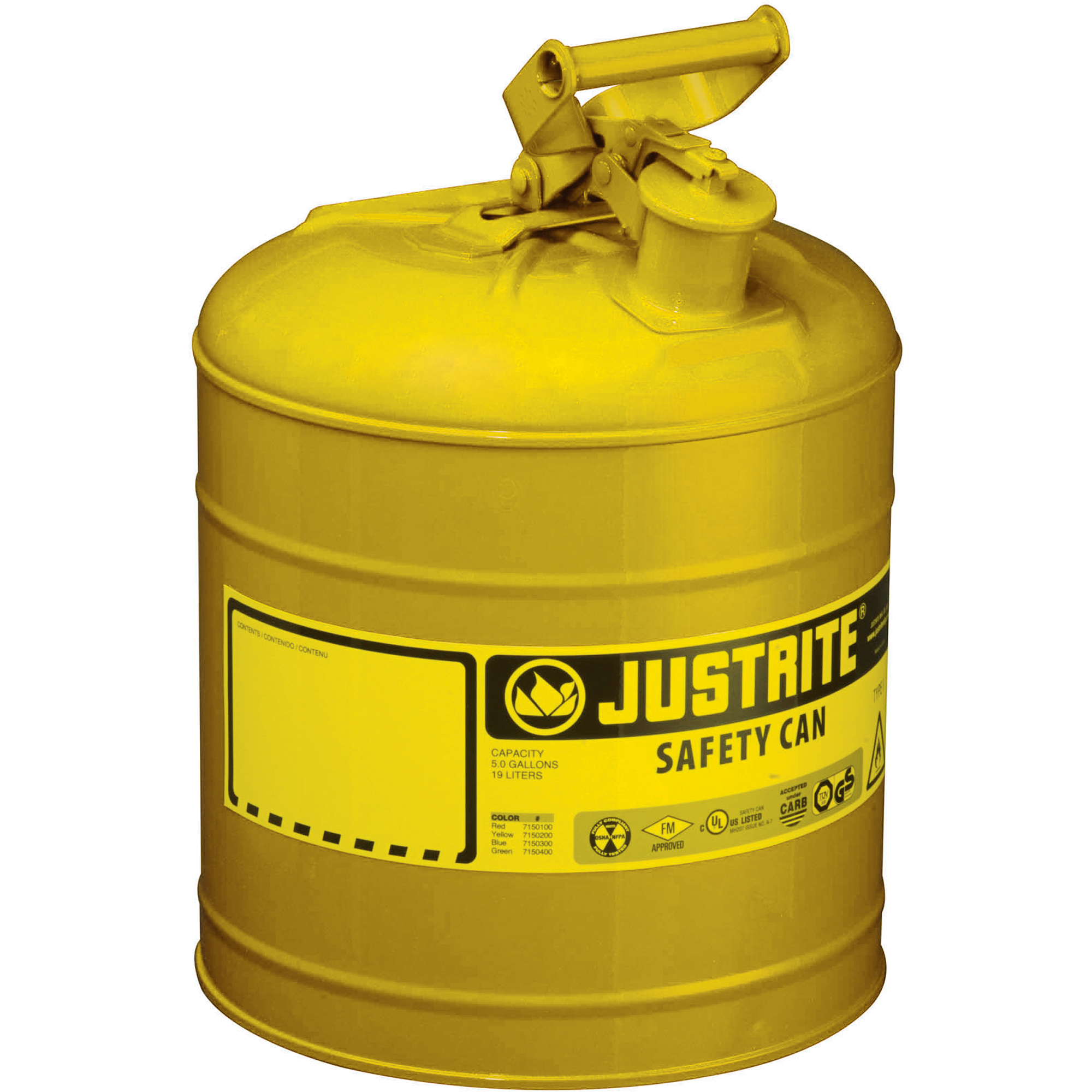 Bidons sécuritaires, Type I, Acier, 2 gal. US, Jaune, Homologué FM/Listé UL/ULC