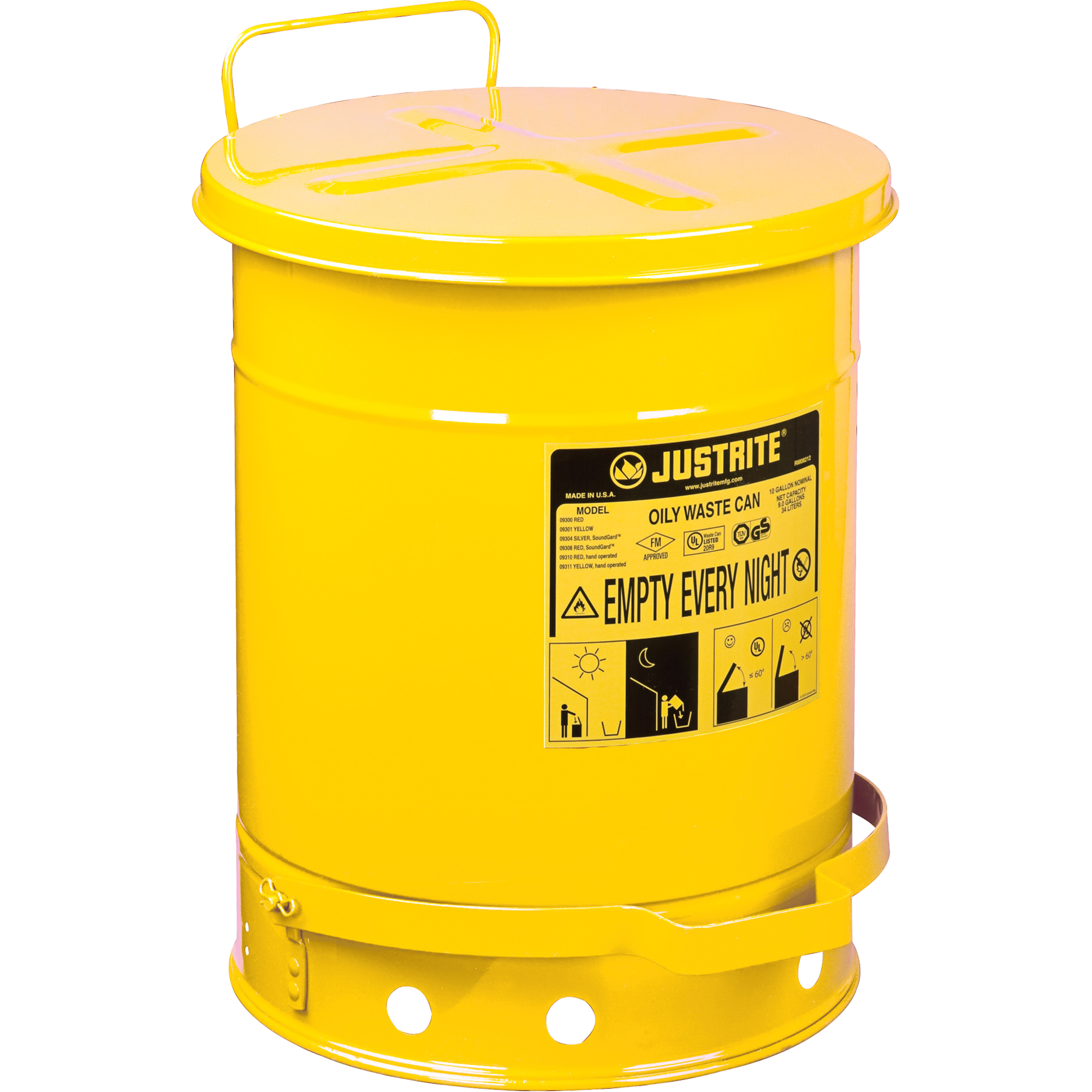 Contenants pour déchets huileux, Homologué FM/Listé UL, 10 gal. US, Jaune
