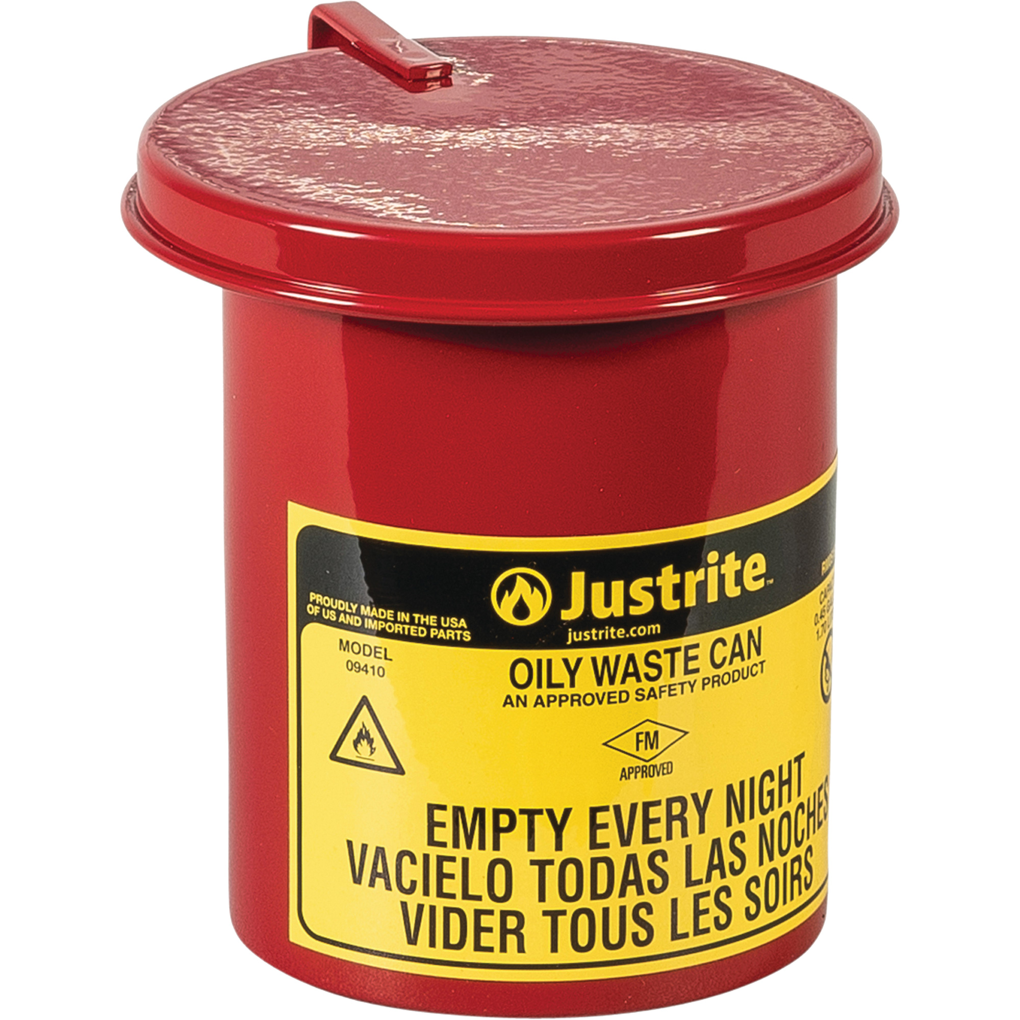 Mini bidons pour déchets huileux pour dessus d'établi, Homologué FM, 0,45 gal. US, Rouge