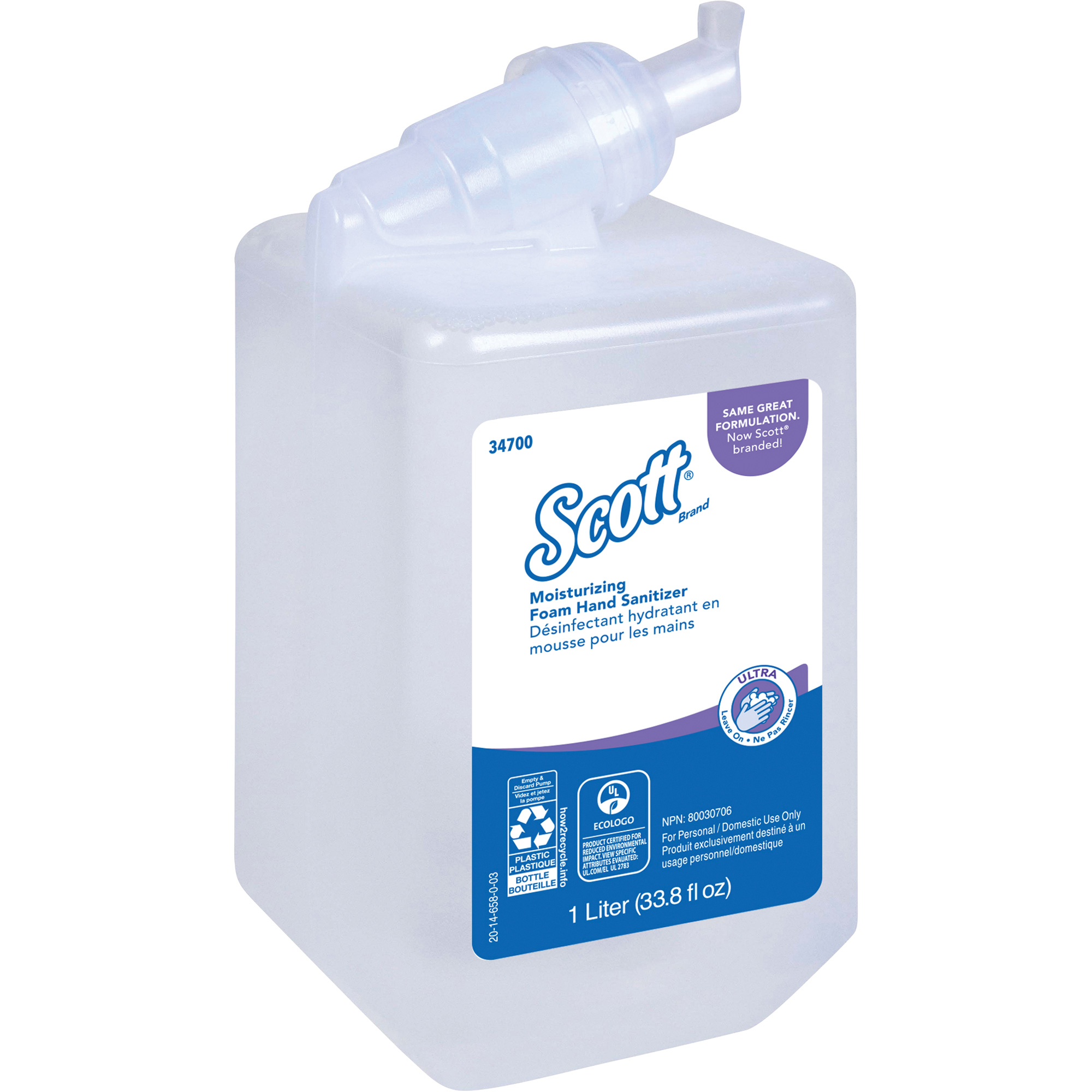 Mousse désinfectante et hydratante pour les mains ControlMC de ScottMD, 1000 ml, Cartouche de recharge, 70 % alcool