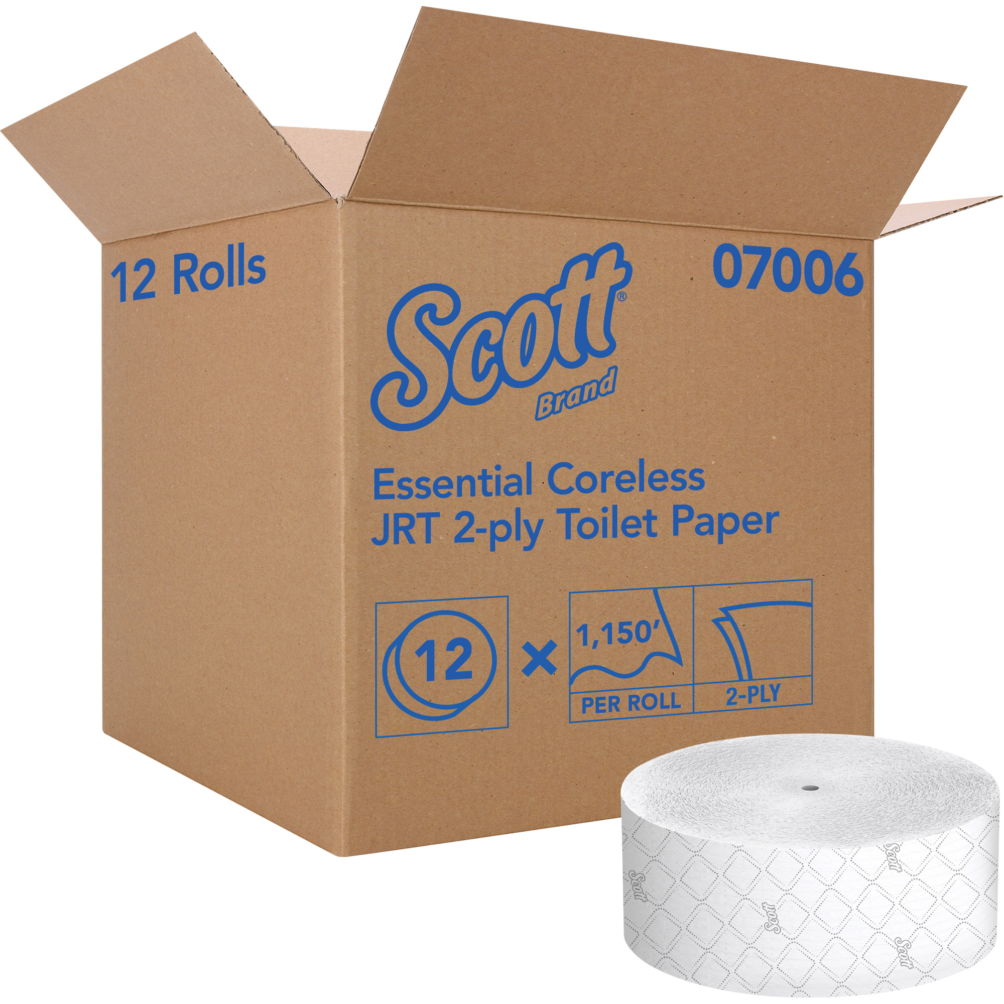 Papier hygiénique ScottMD Essential, Rouleau Géant/Sans rouleau central, 2 Pli, Longueur 1150', Blanc
