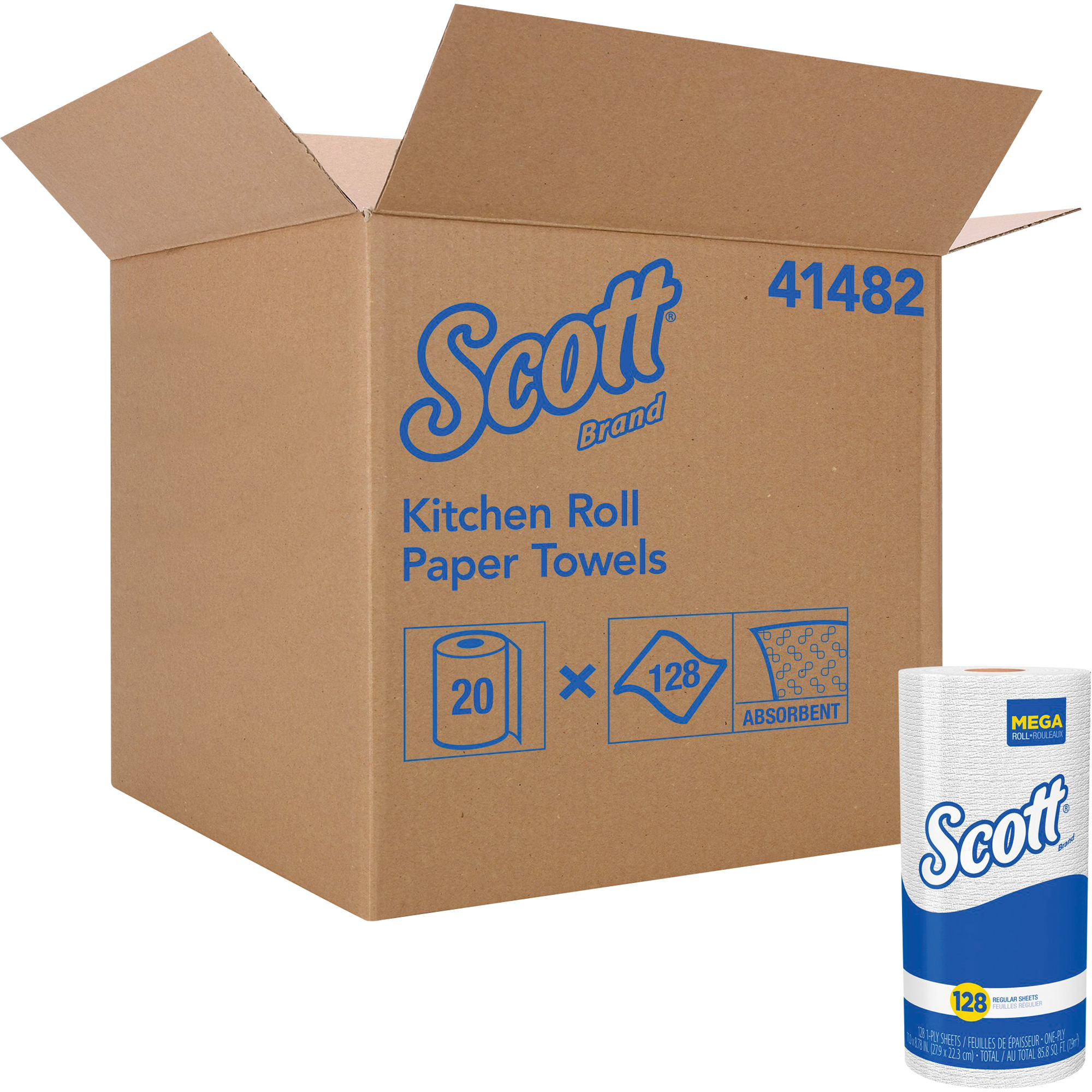 Rouleau de chiffons de cuisine ScottMD, 1 Pli, 128 Feuilles/rouleau, 11" la, 8,78" lo