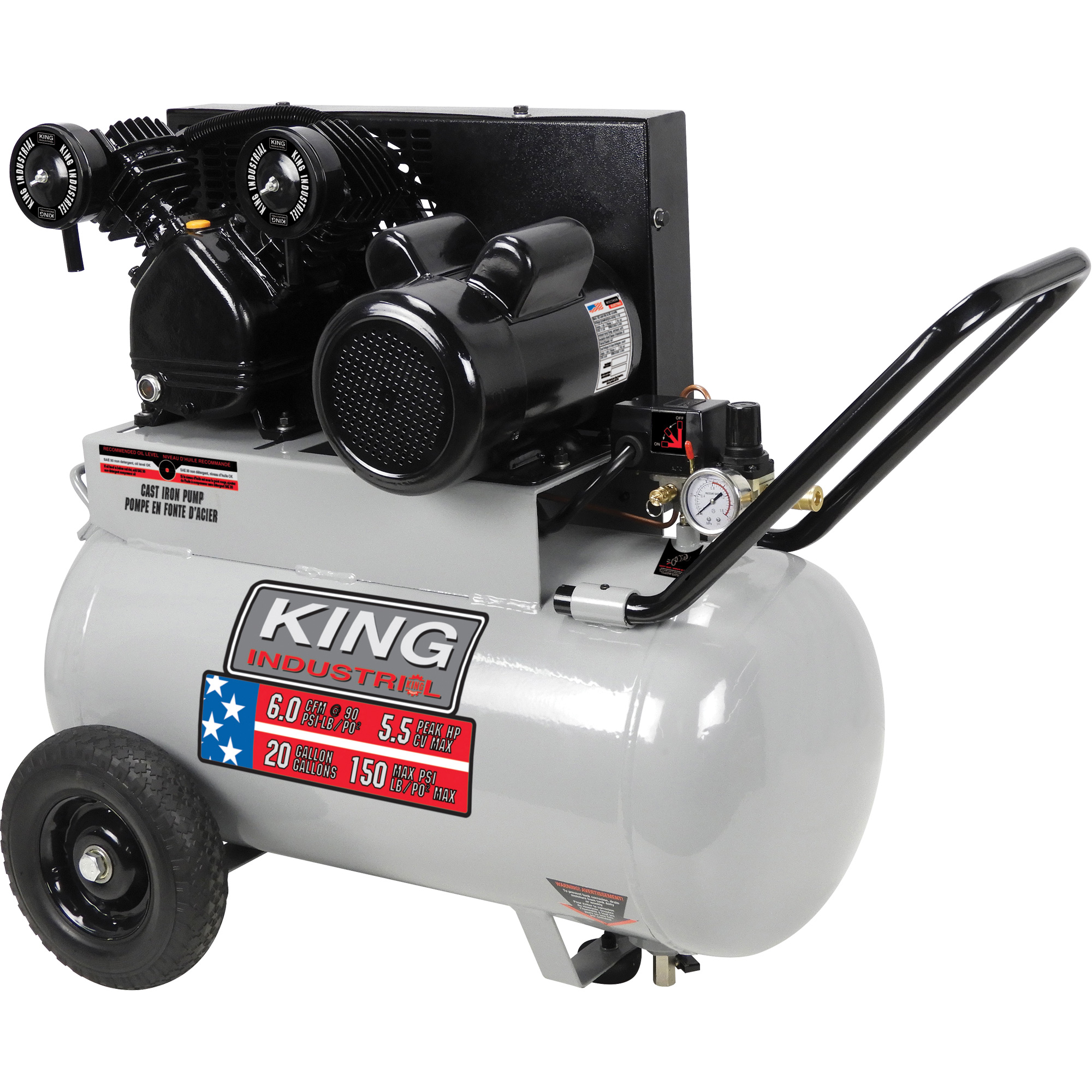 Compresseur à air, Électrique, 20 gal. (24 gal. US), 150 PSI, 120/1/240/1 V