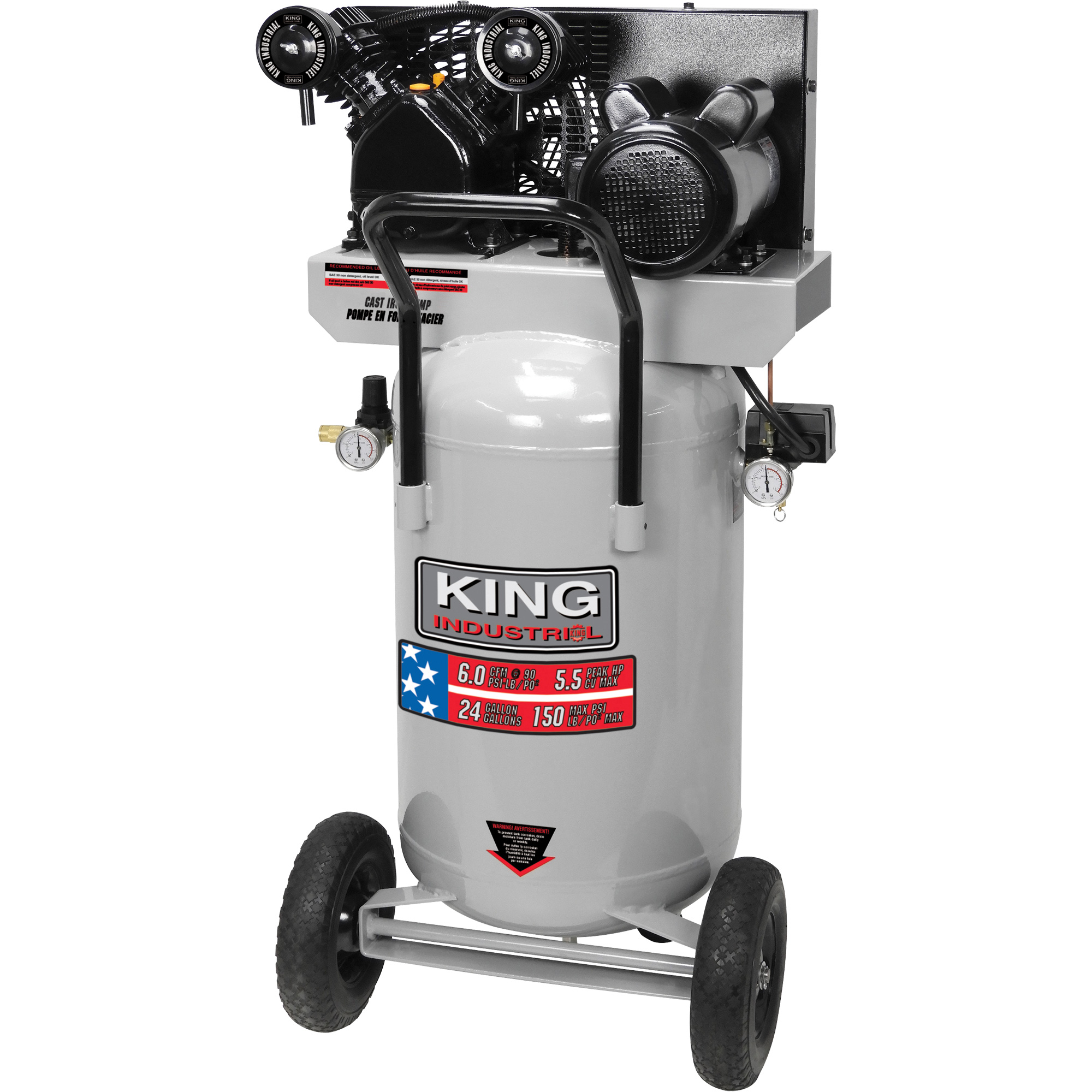 Compresseur à air, Électrique, 24 gal. (29 gal. US), 150 PSI, 120/1/240/1 V
