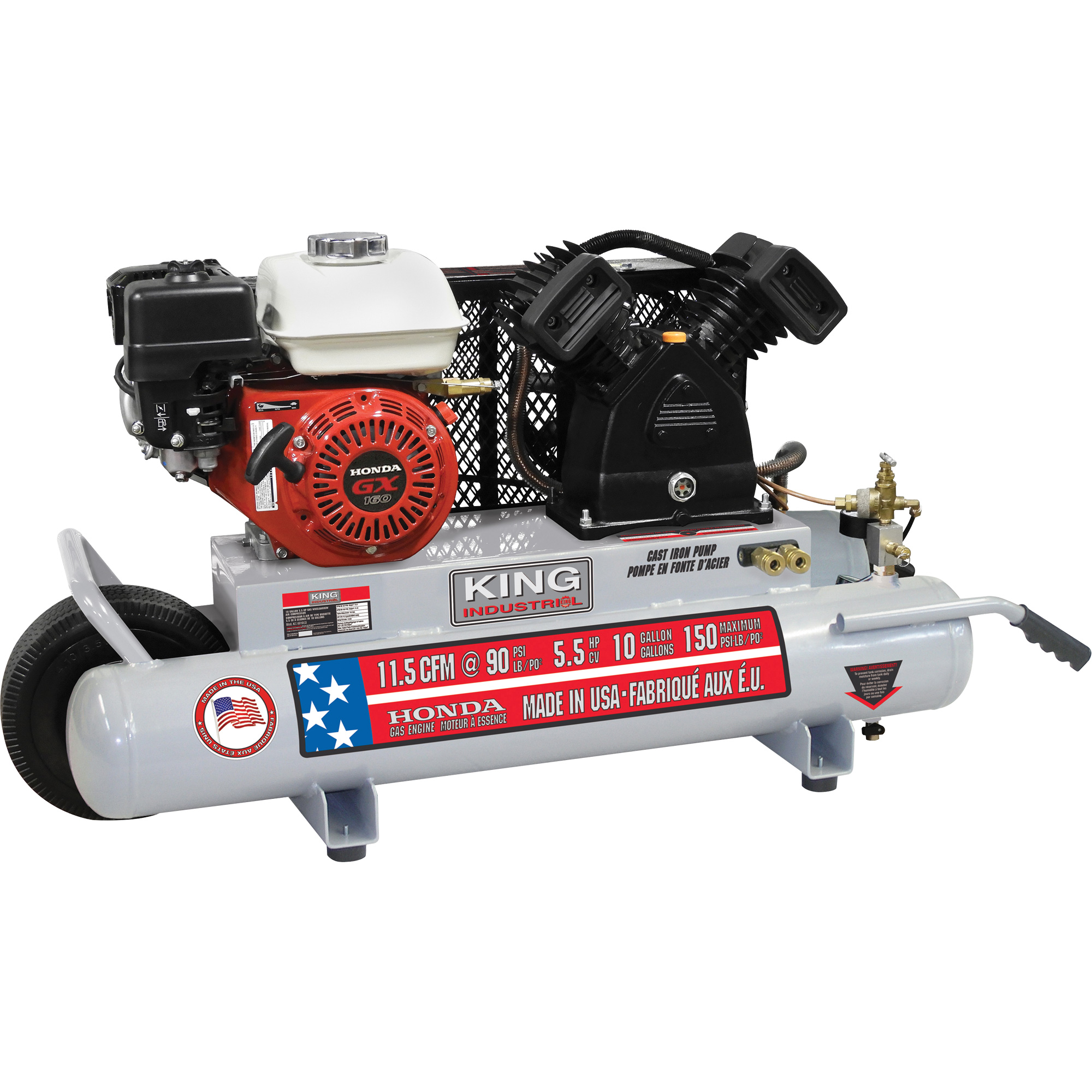 Compresseur d'air sur brouette, Essence, 10 gal. (12 gal. US), 150 PSI