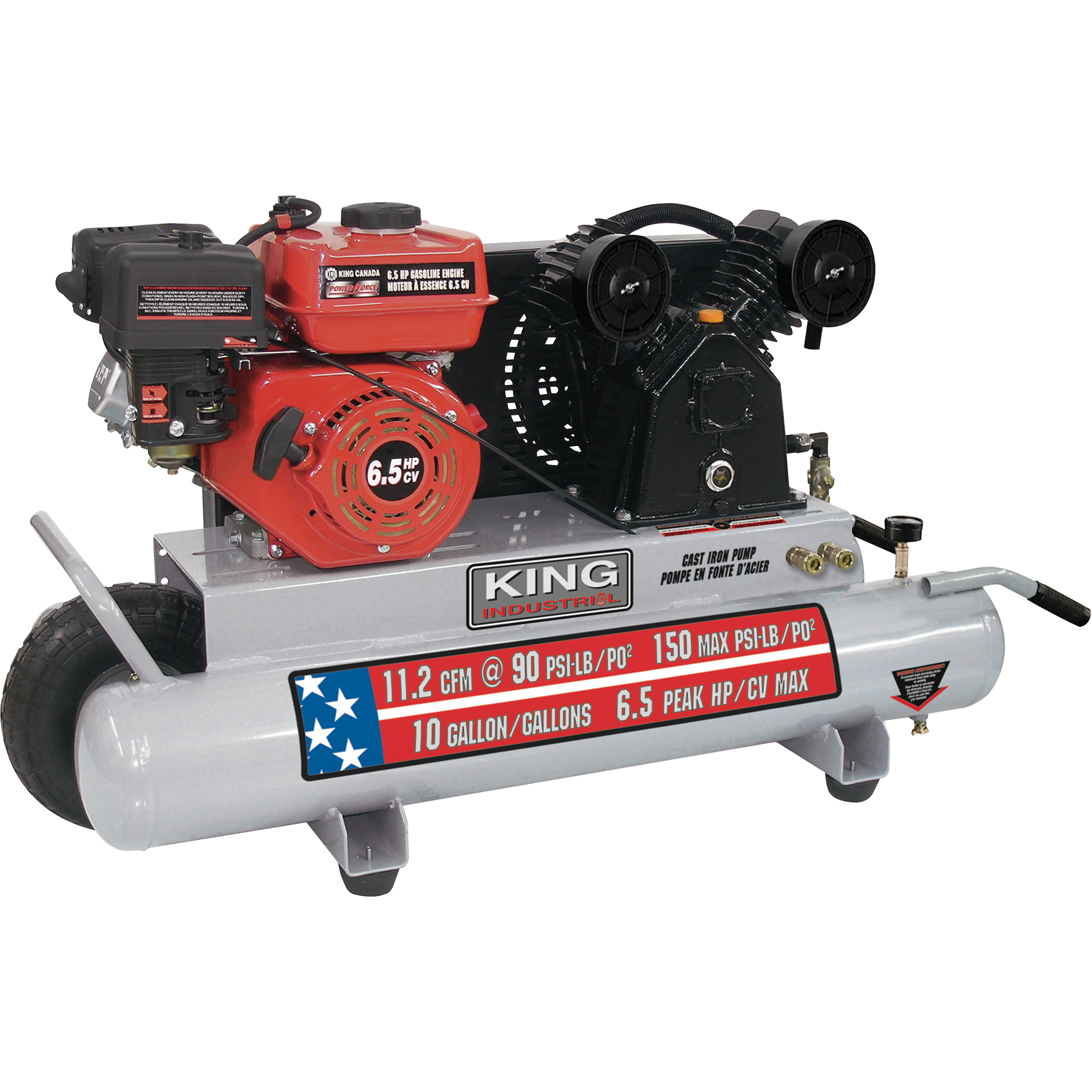 Compresseur d'air sur brouette, Essence, 10 gal. (12 gal. US), 150 PSI