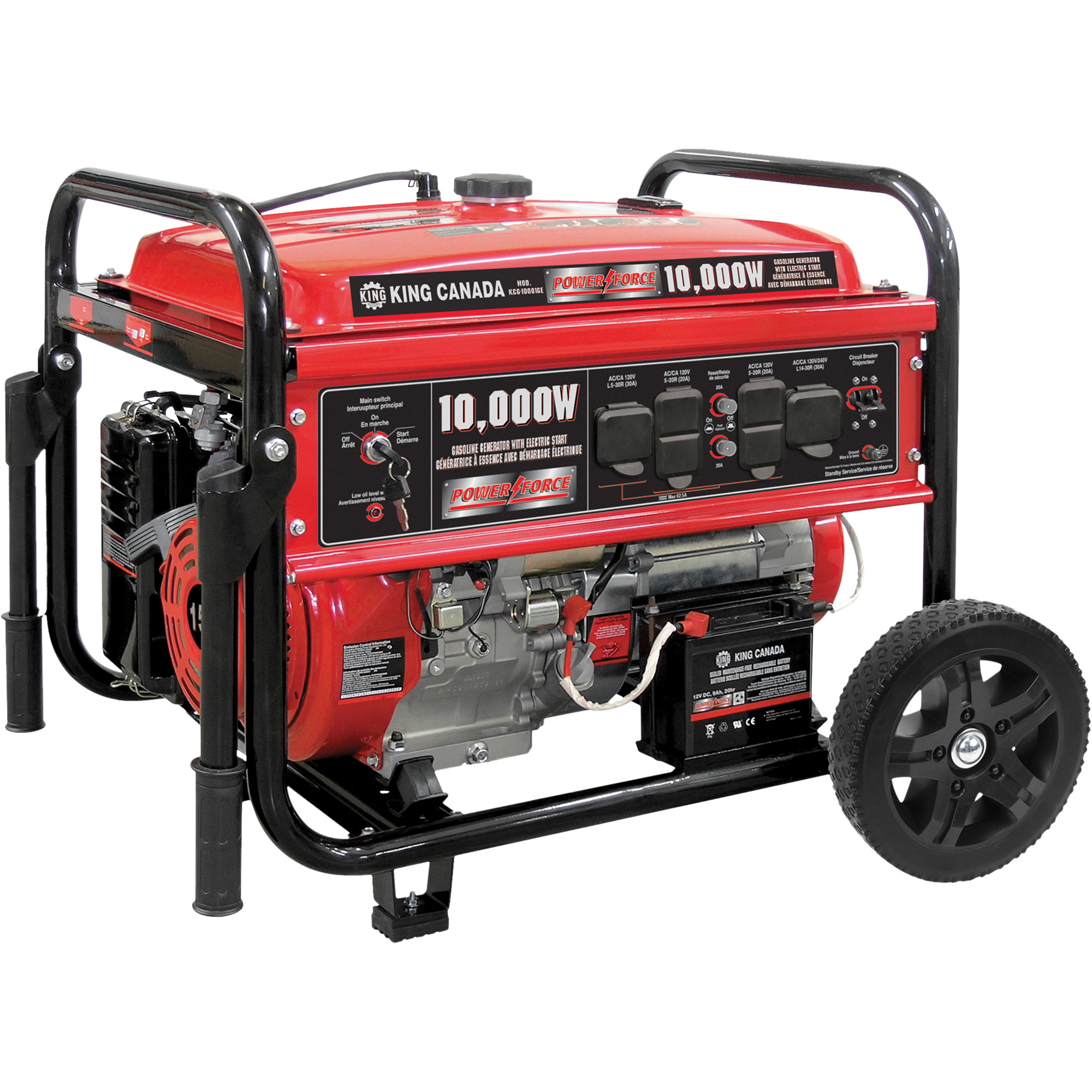 Génératrice à essence à démarreur électrique, 10000 W de surtension, 7500 W nominale, 120 V/240 V, Réservoir de 25 L