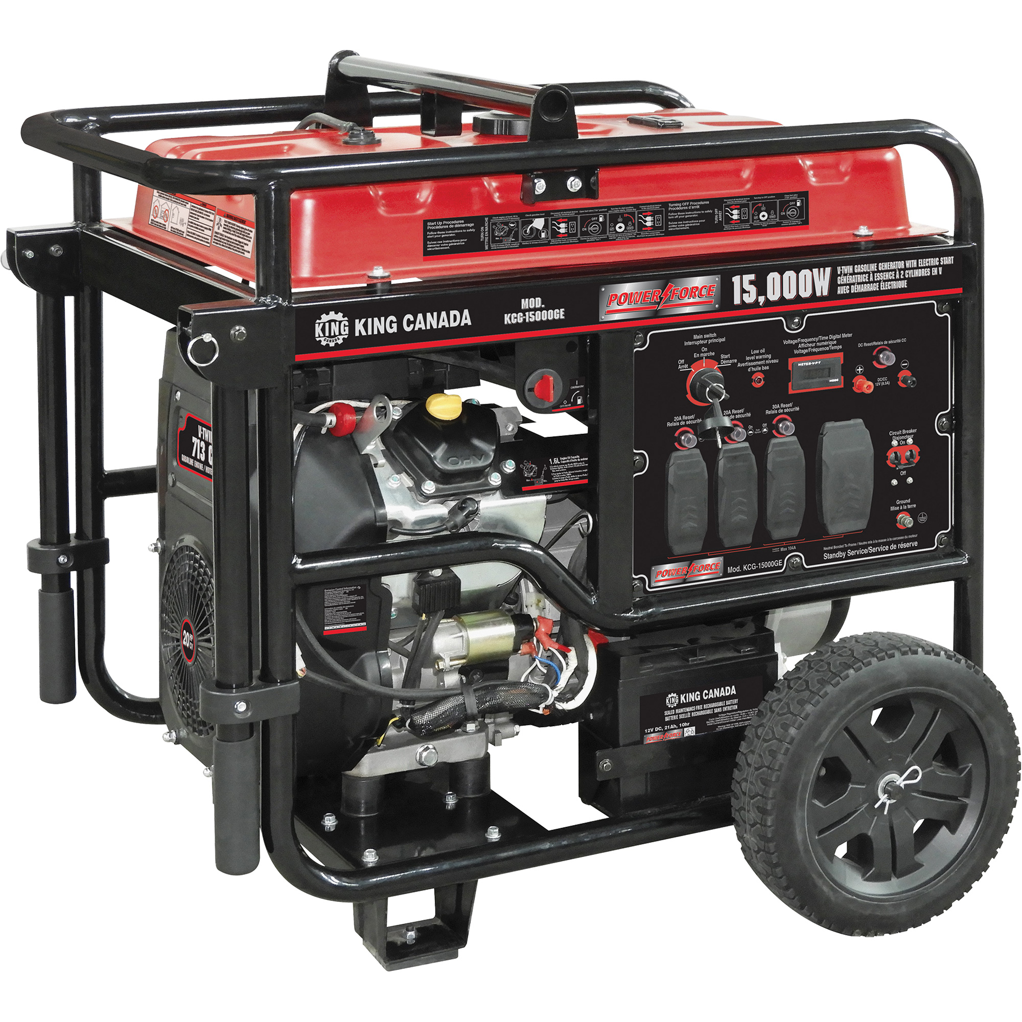 Génératrice à essence à deux cylindres en V, 15 000 W de surtension, 12 500 W nominale, 120 V/240 V, Réservoir de 40 L