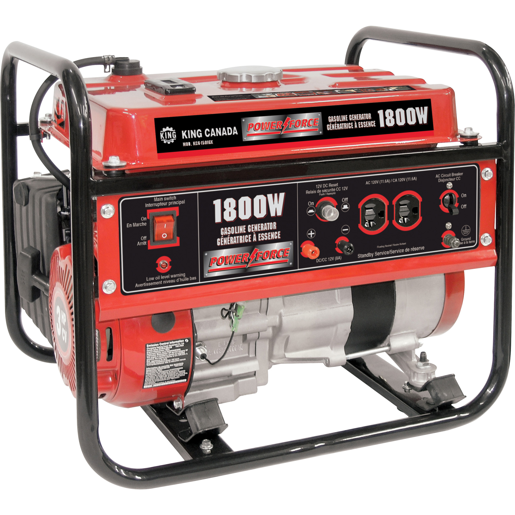 Génératrice à l’essence, 1800 W de surtension, 1400 W nominale, 120 V, Réservoir de 7 L