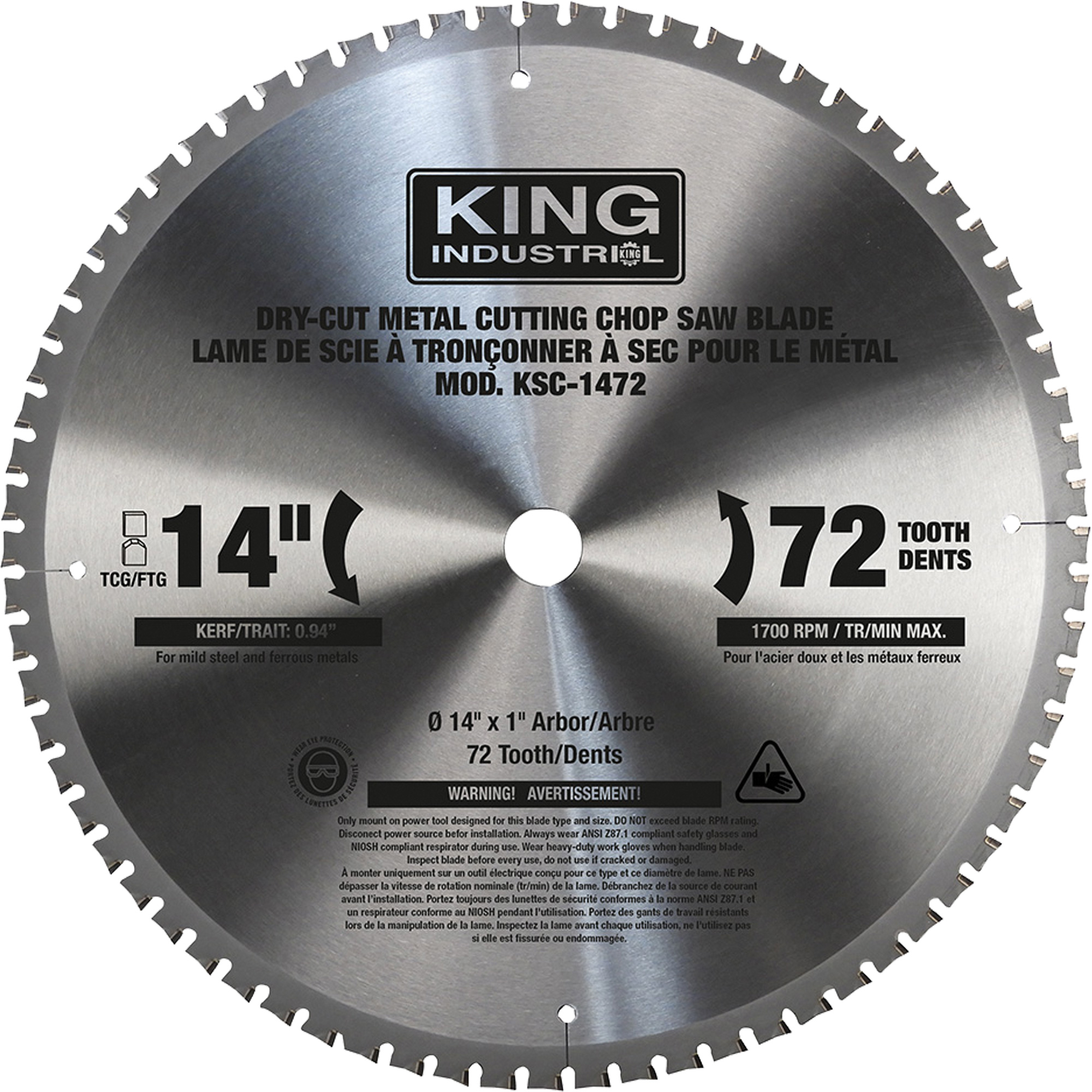 Lame de scie à tronçonner, 14", 72 dents, Pour Métal