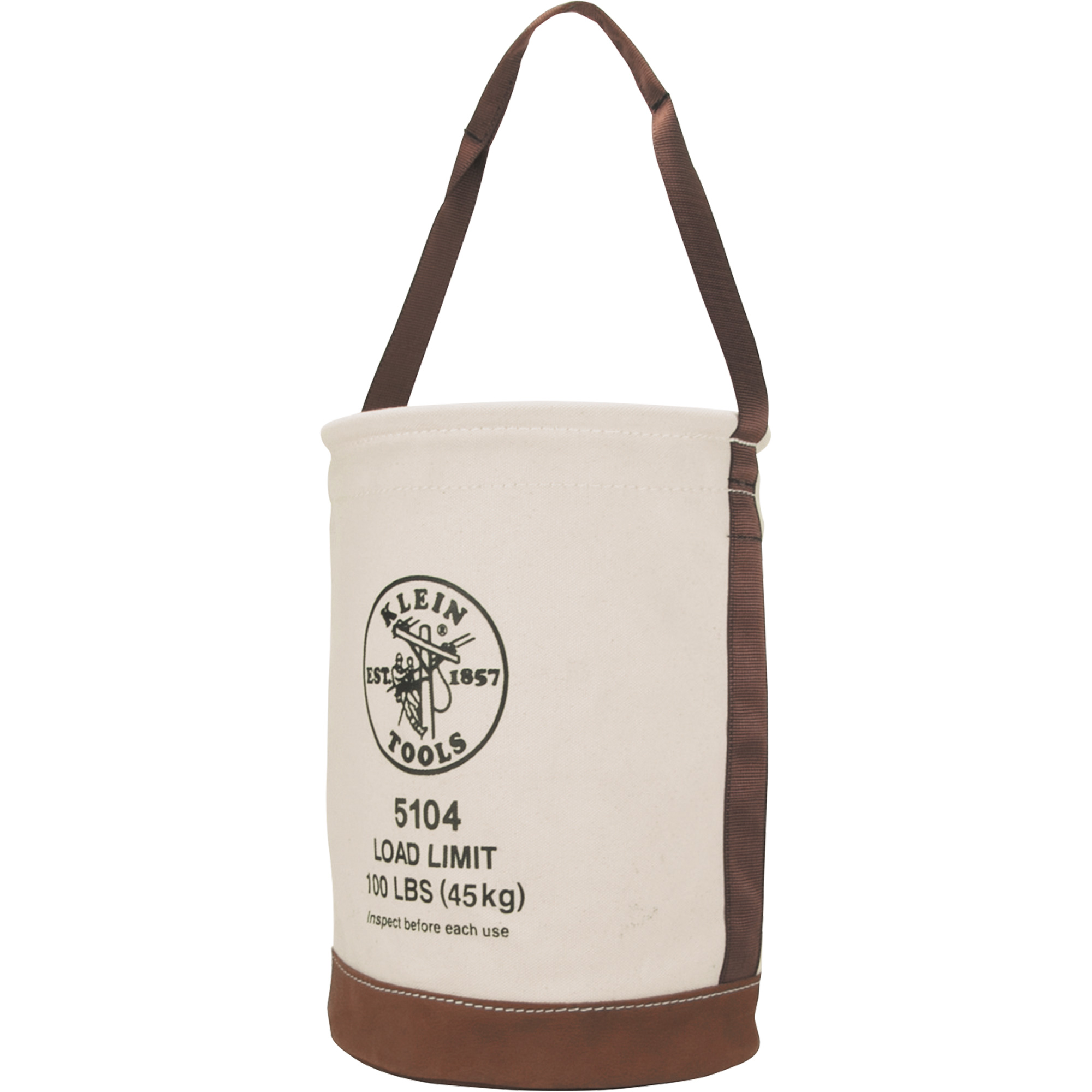 Seau avec fond en cuir, 17" h, Toile, Beige