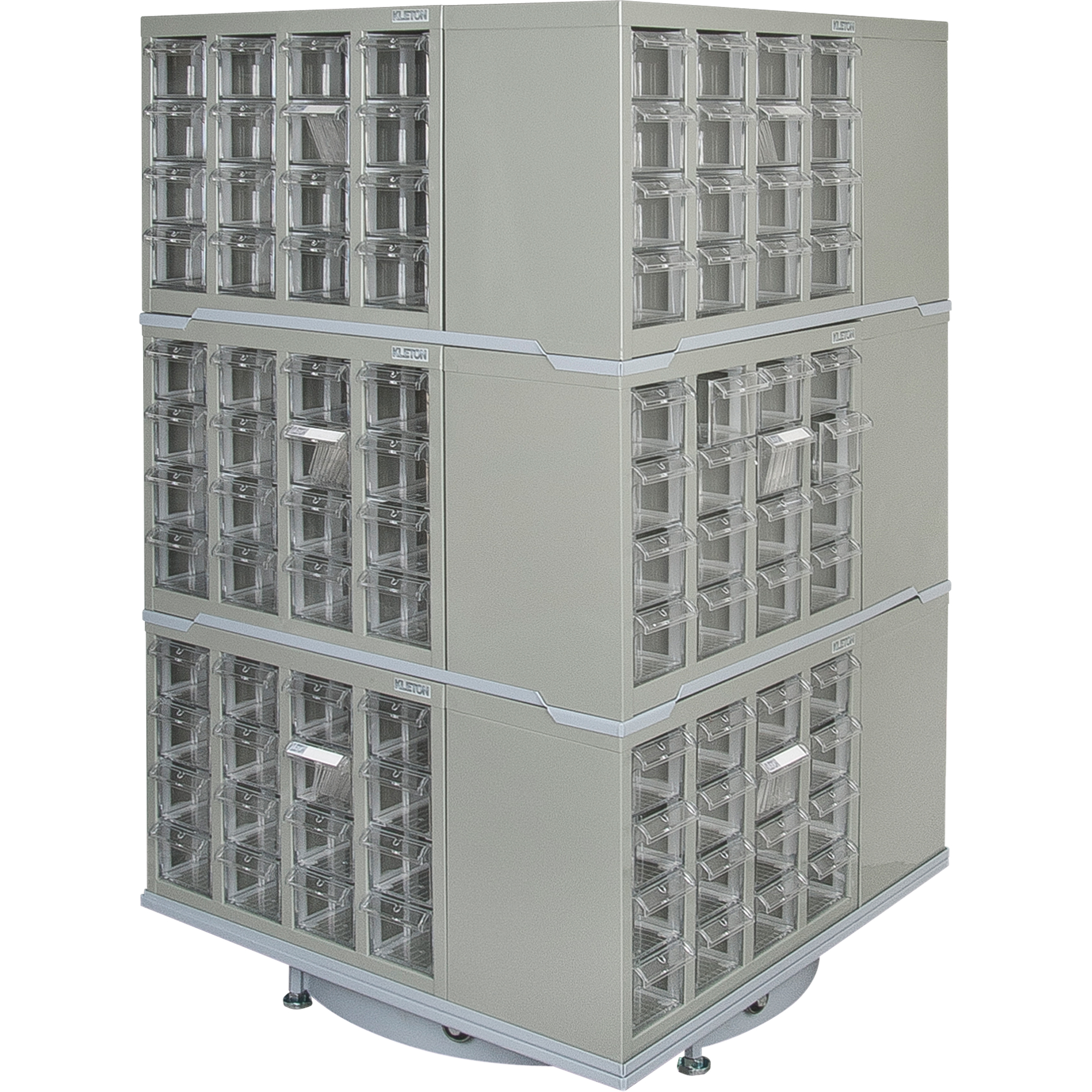 Armoire industrielle robuste avec carrousel à tiroirs, Acier, 192 tiroirs, 27" la x 27" p x 48" h, Gris