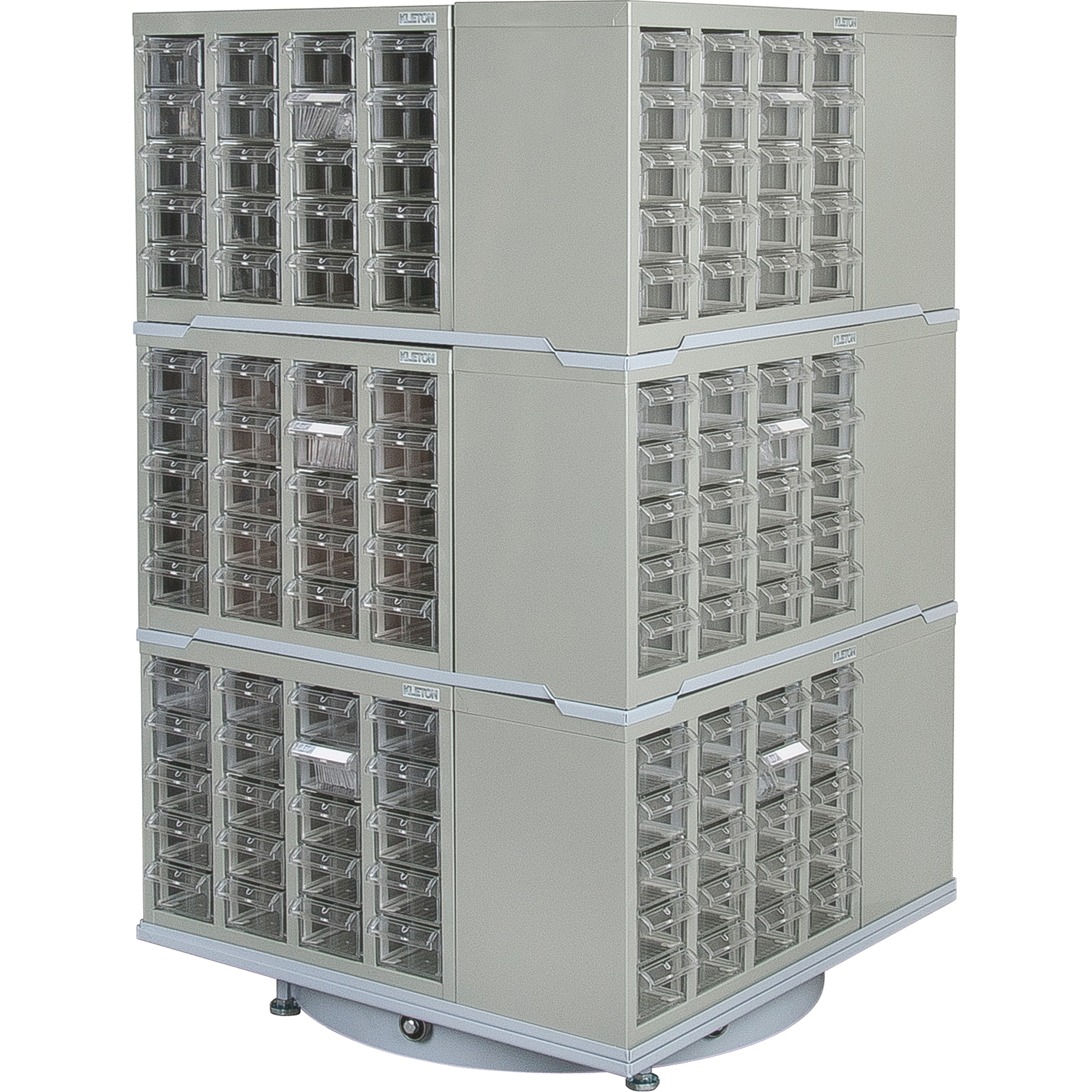 Armoire industrielle robuste avec carrousel à tiroirs, Acier, 240 tiroirs, 27" la x 27" p x 48" h, Gris